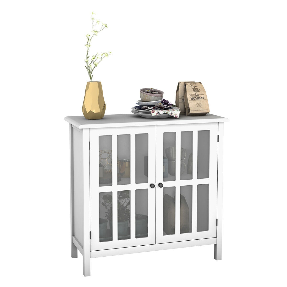 Gabinete de almacenamiento utilitario autoportante de composite de madera blanco de 14 pulgadas de ancho x 31 pulgadas de alto de Costway CYW50327