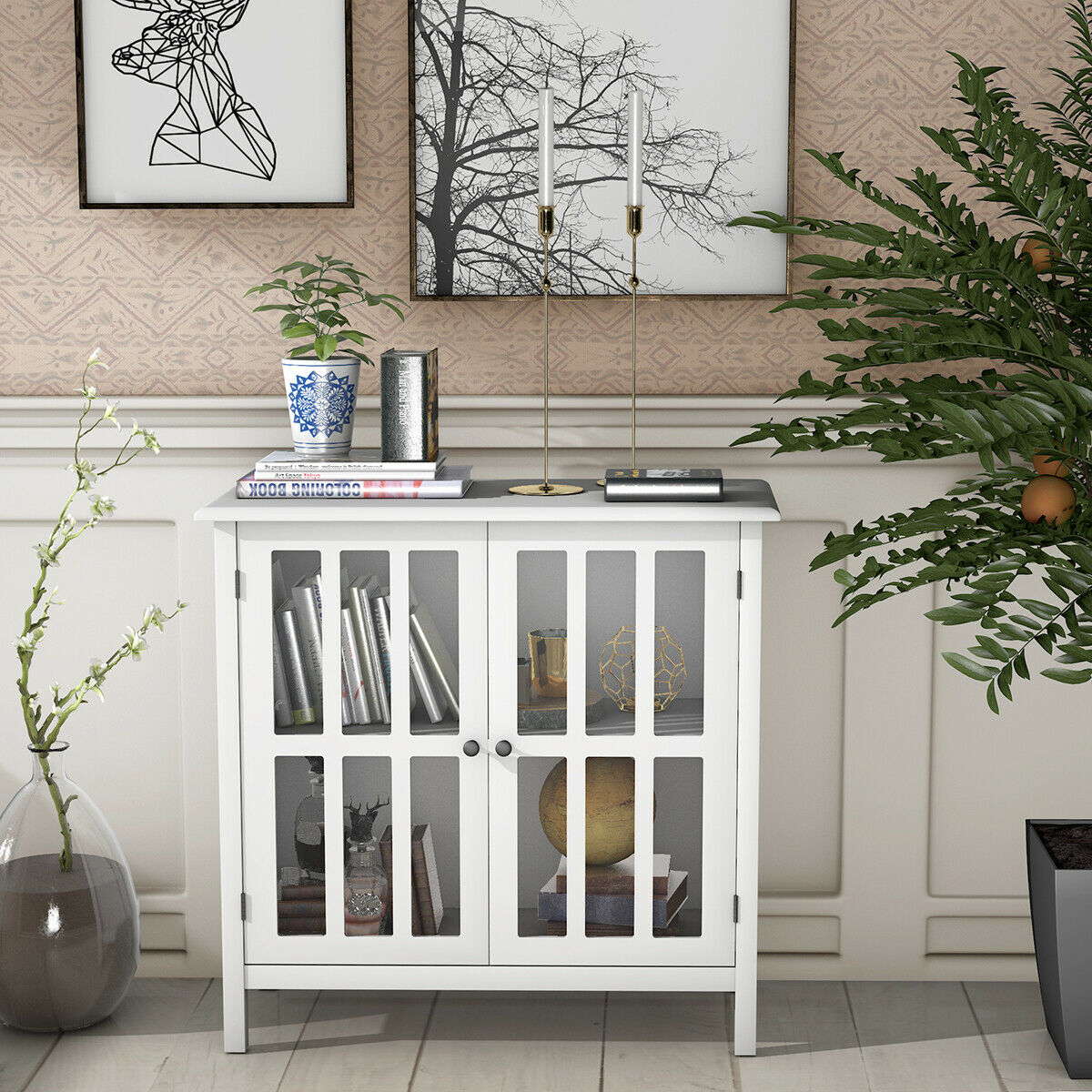 Gabinete de almacenamiento utilitario autoportante de composite de madera blanco de 14 pulgadas de ancho x 31 pulgadas de alto de Costway CYW50327