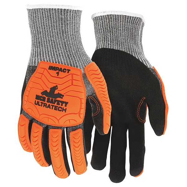 Guantes recubiertos de seguridad Mcr, Nivel de corte A4, 13 ga, Negro/Naranja/Blanco, XL - UT1952XL