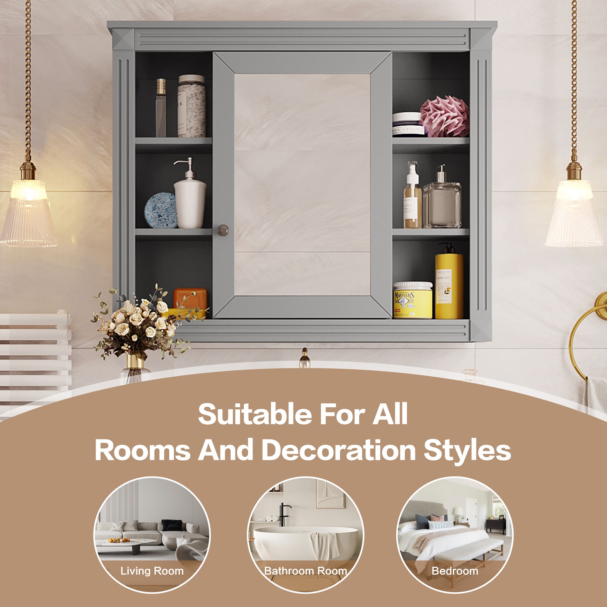 Gabinete de almacenamiento utilitario montado en la pared de MDF gris ZAKLOOP, 7.1 pulgadas de ancho x 28.7 pulgadas de alto XU2235137235