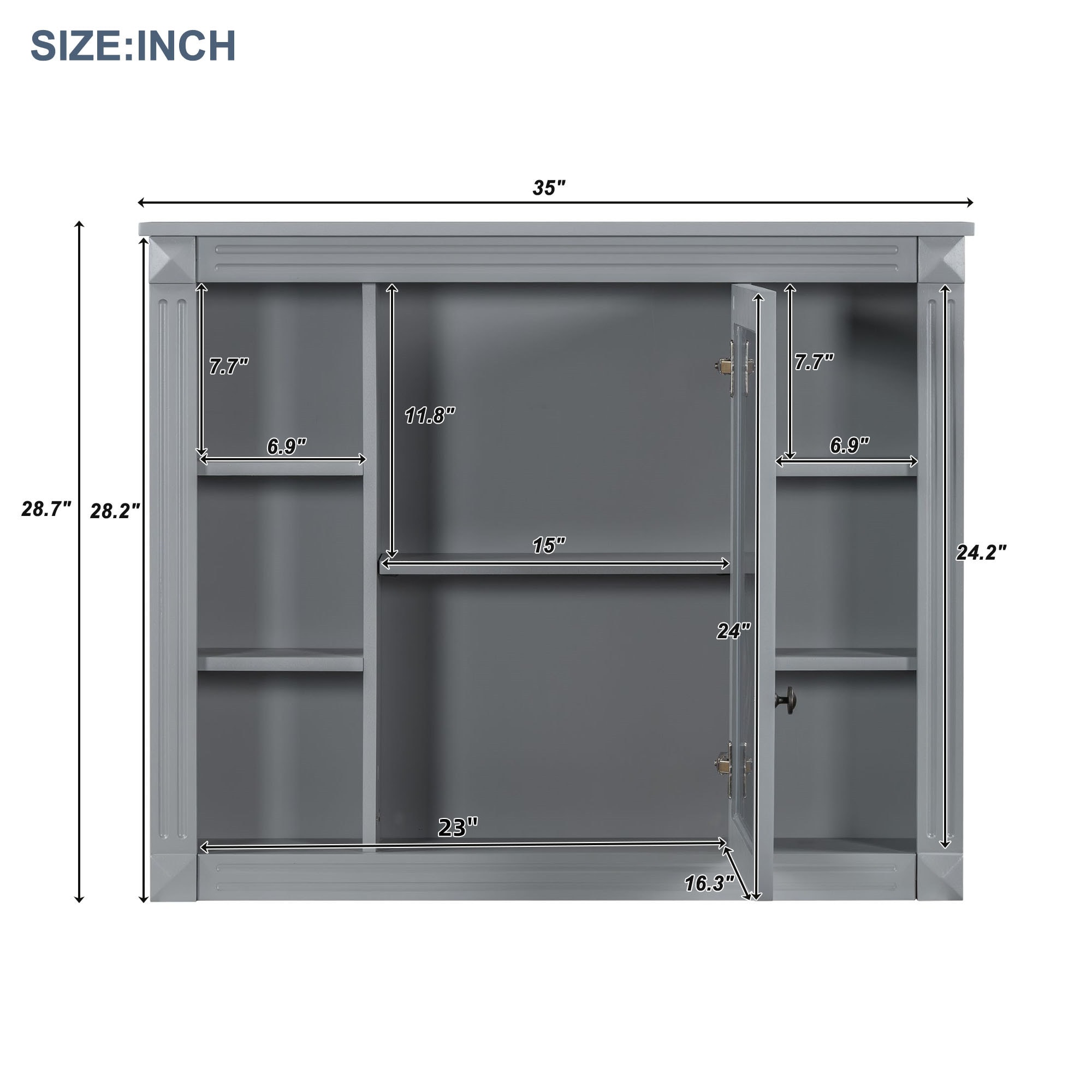 Gabinete de almacenamiento utilitario montado en la pared de MDF gris ZAKLOOP, 7.1 pulgadas de ancho x 28.7 pulgadas de alto XU2235137235
