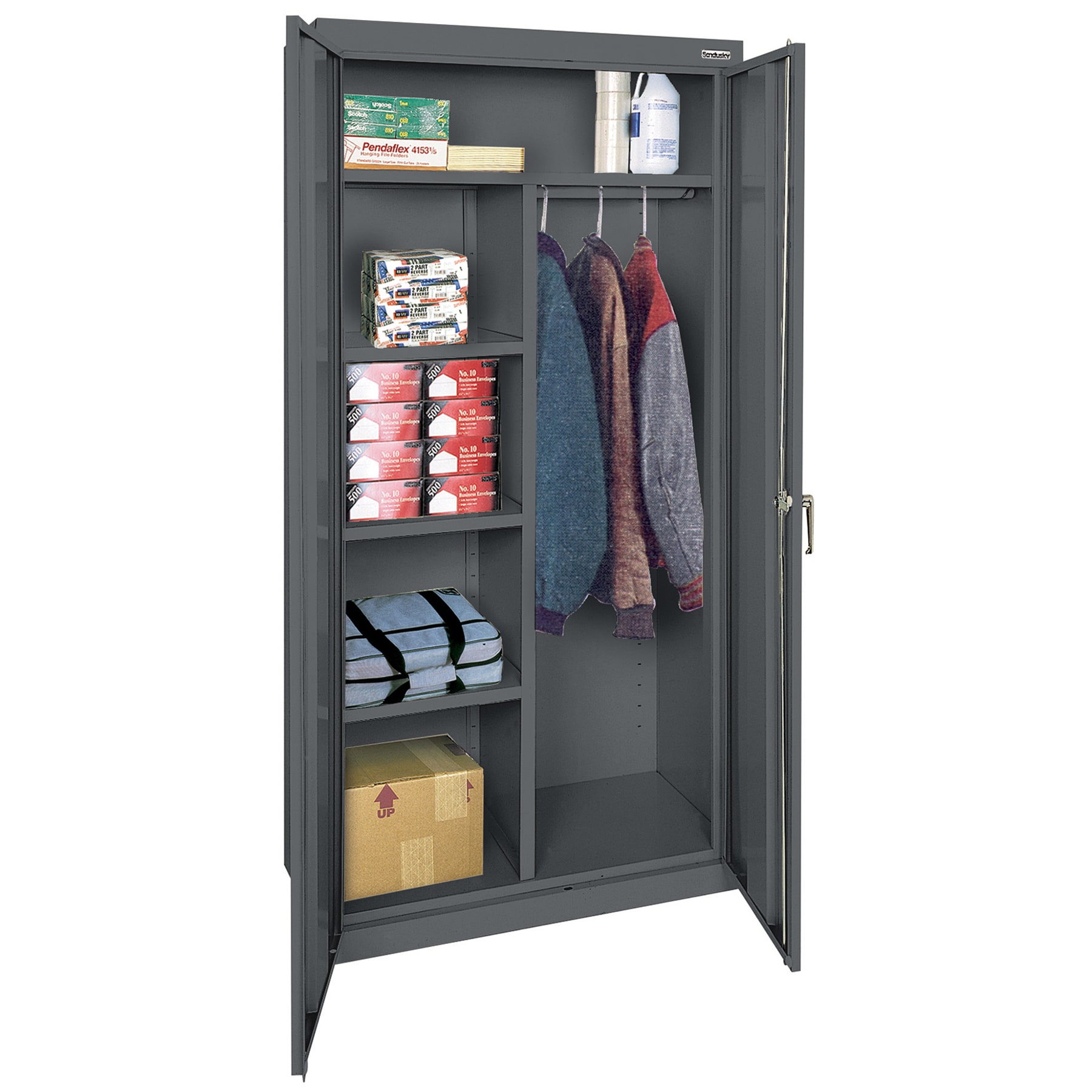 Gabinete de garaje de acero independiente en gris de 36 pulgadas de ancho x 72 pulgadas de alto x 18 pulgadas de profundidad Sandusky CAC1361872-02