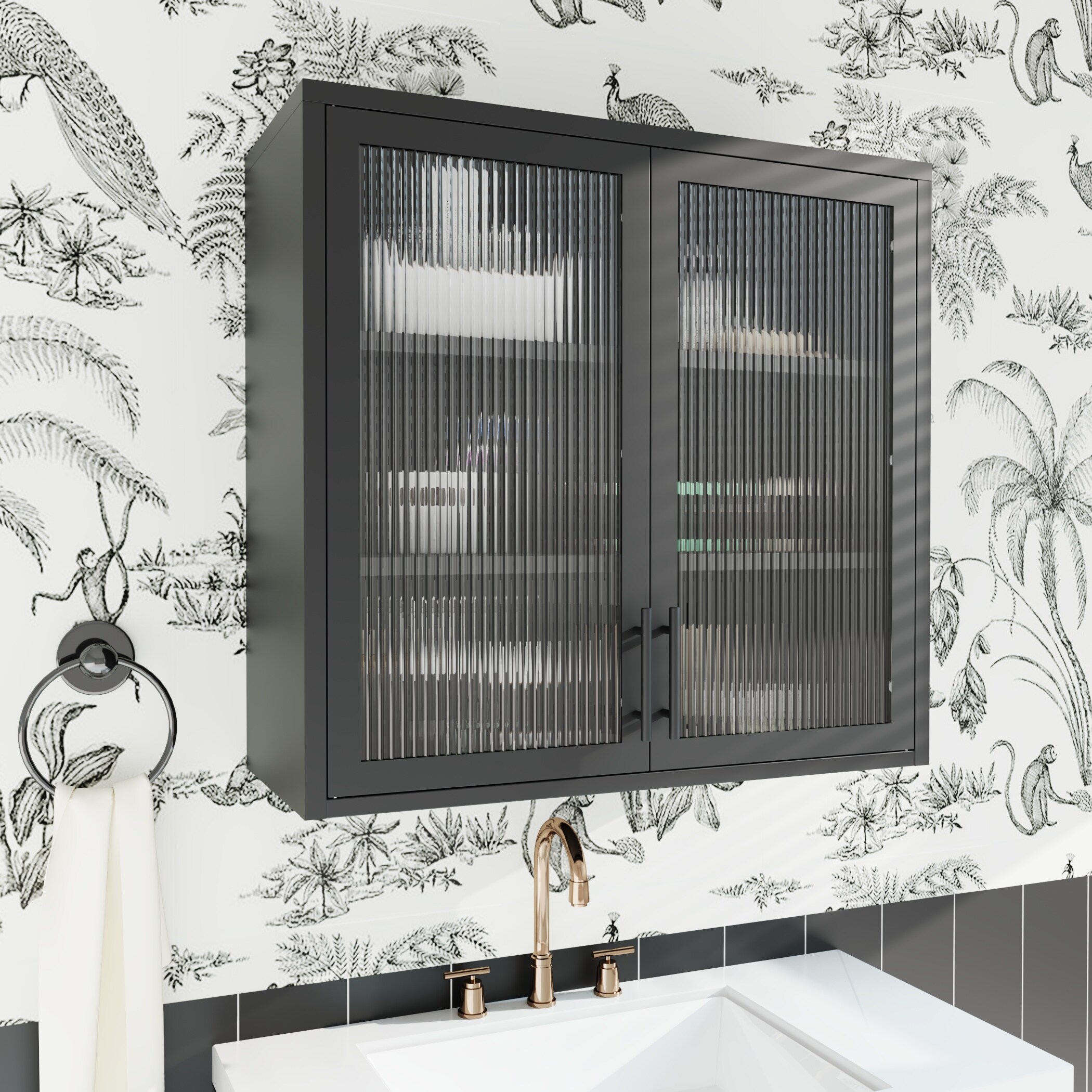 Gabinete de almacenamiento utilitario de acero negro para montar en la pared ZAKLOOP 11.8 pulgadas de ancho x 30 pulgadas de alto