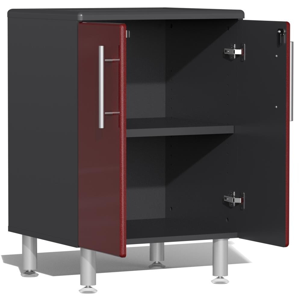 Sistema de almacenamiento para garaje Ulti-MATE 82.7 pulgadas de ancho x 80 pulgadas de alto x 21 pulgadas de profundidad 5 - Gabinetes de madera compuesta con frente metálico rojo sobre caja de gabinete gris. UG22050R.