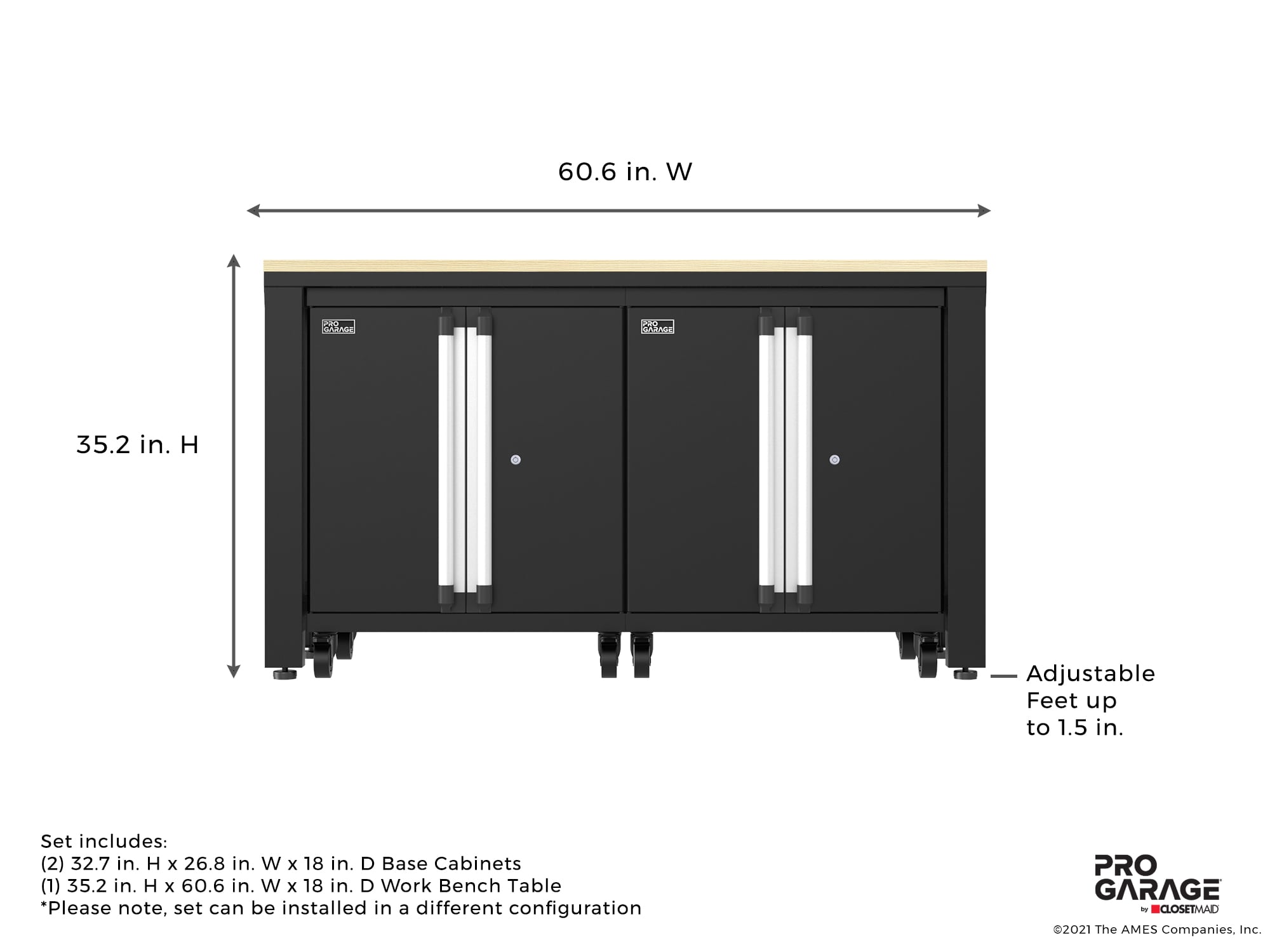 Sistema de almacenamiento para garaje de acero mate negro de 2 gabinetes ClosetMaid de 60.6 pulgadas de ancho x 35.2 pulgadas de alto x 18 pulgadas de profundidad 1085840