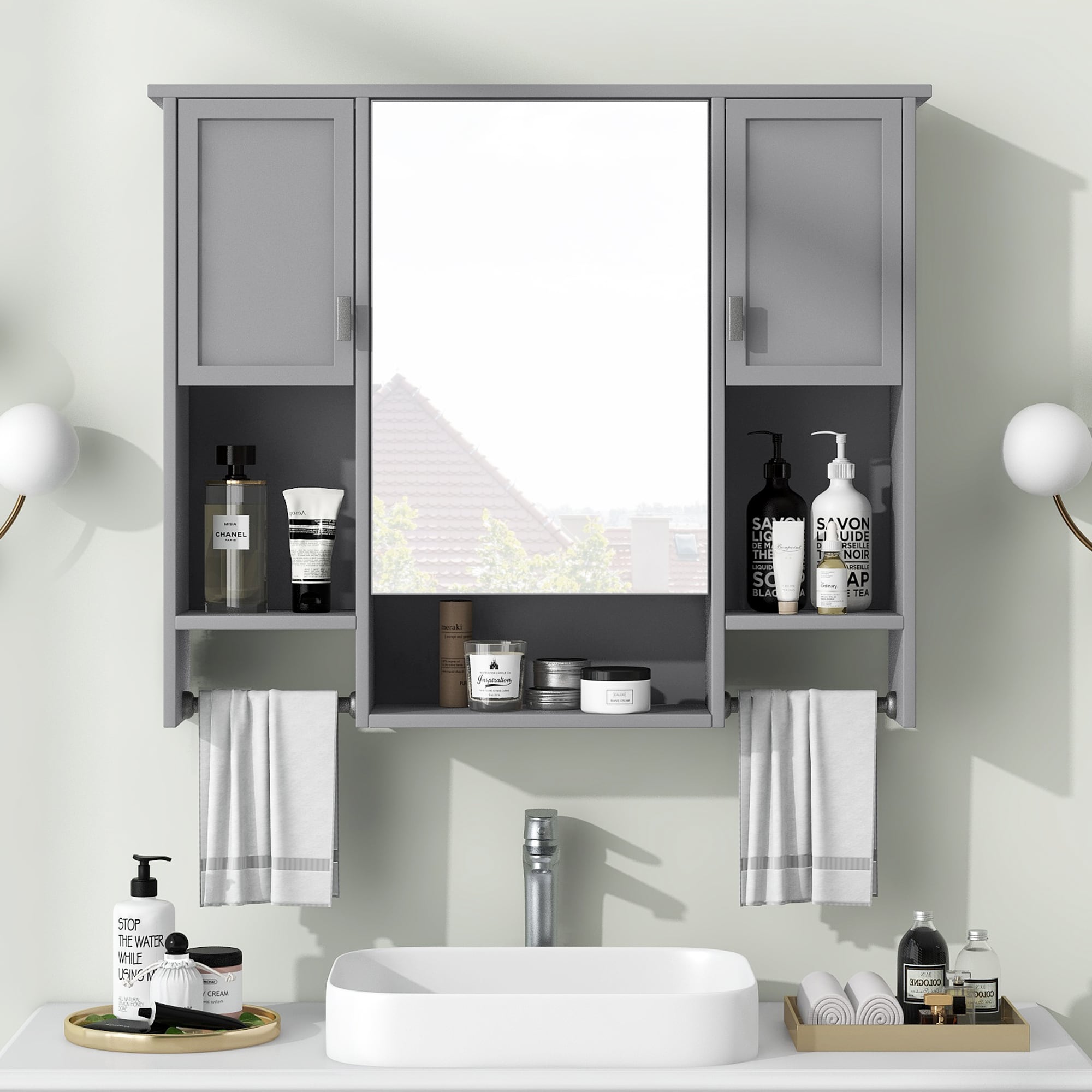 Gabinete de almacenamiento utilitario de pared de MDF gris ZAKLOOP de 6.7 pulgadas de ancho x 28.7 pulgadas de alto WU1396128708.