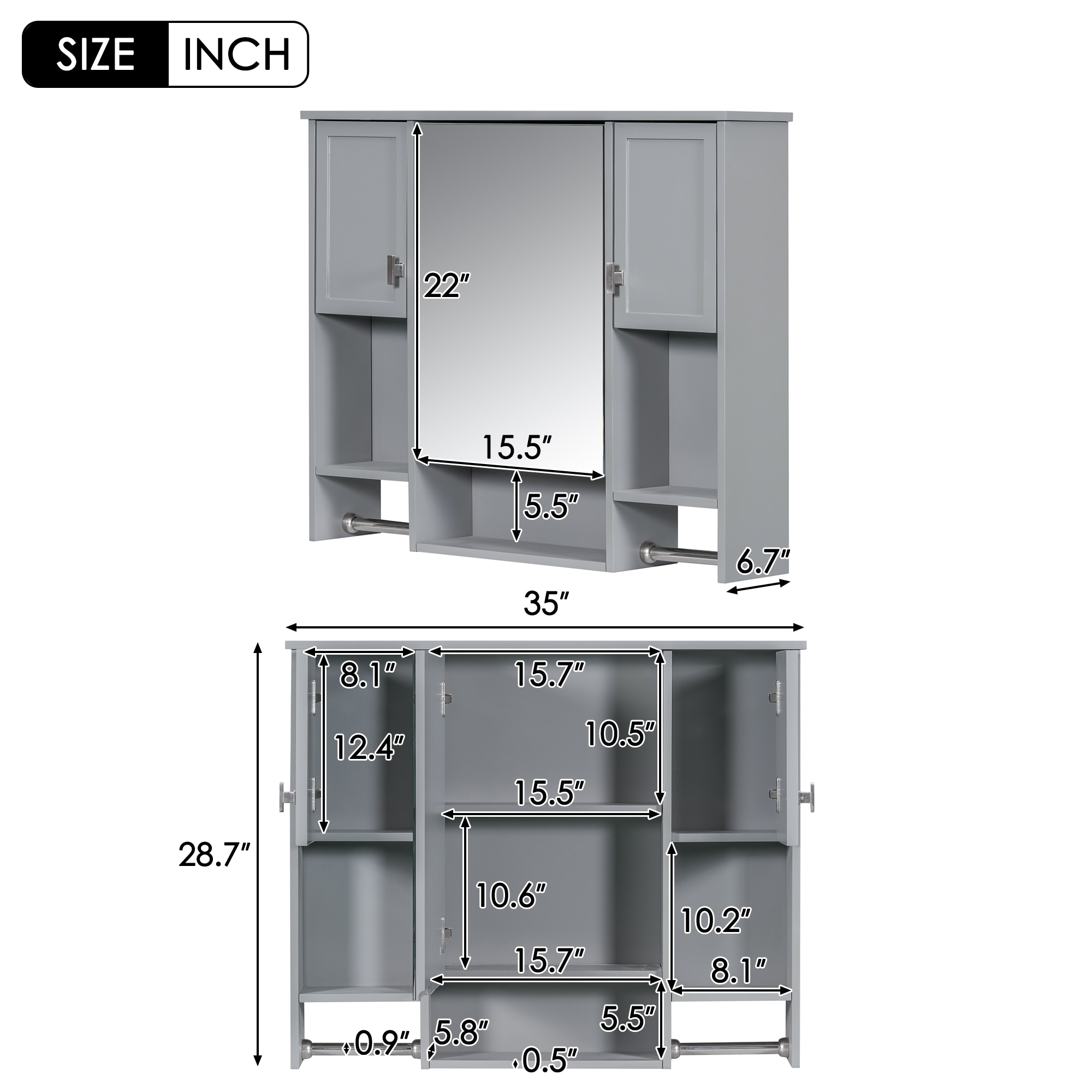 Gabinete de almacenamiento utilitario de pared de MDF gris ZAKLOOP de 6.7 pulgadas de ancho x 28.7 pulgadas de alto WU1396128708.