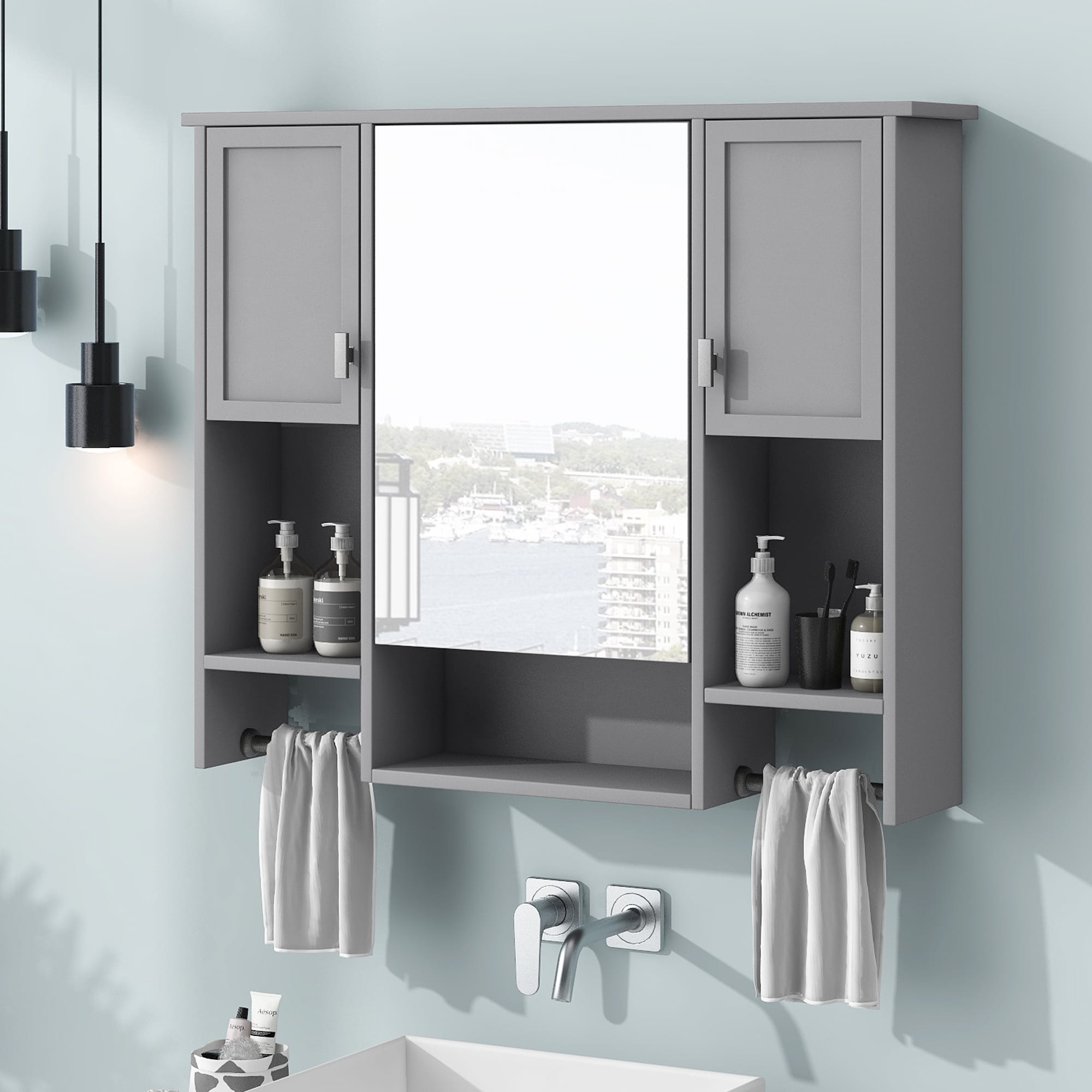 Gabinete de almacenamiento utilitario de pared de MDF gris ZAKLOOP de 6.7 pulgadas de ancho x 28.7 pulgadas de alto WU1396128708.