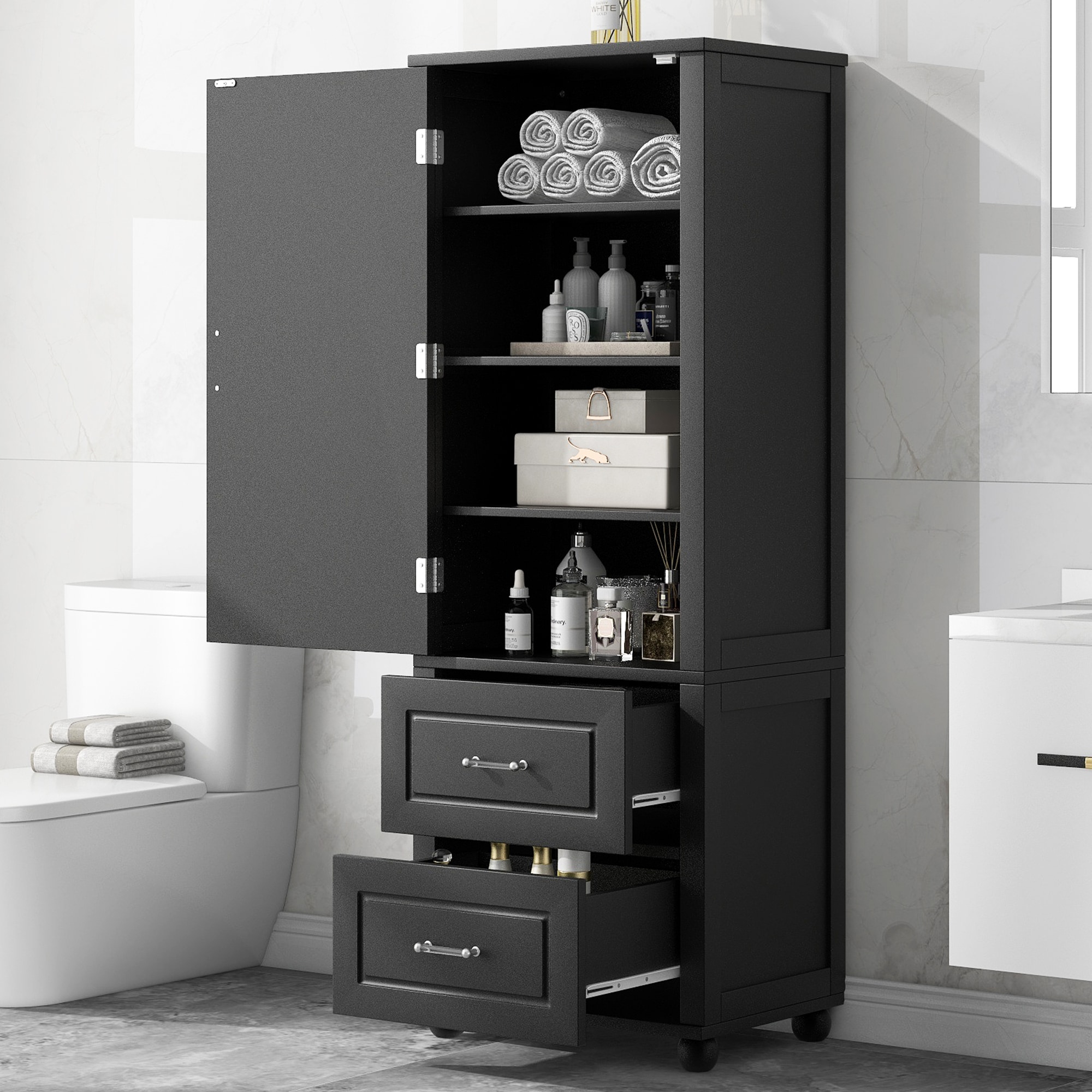 Gabinete de almacenamiento utilitario independiente de MDF negro ZAKLOOP de 15.9 pulgadas de ancho x 61.4 pulgadas de alto WU1396126991