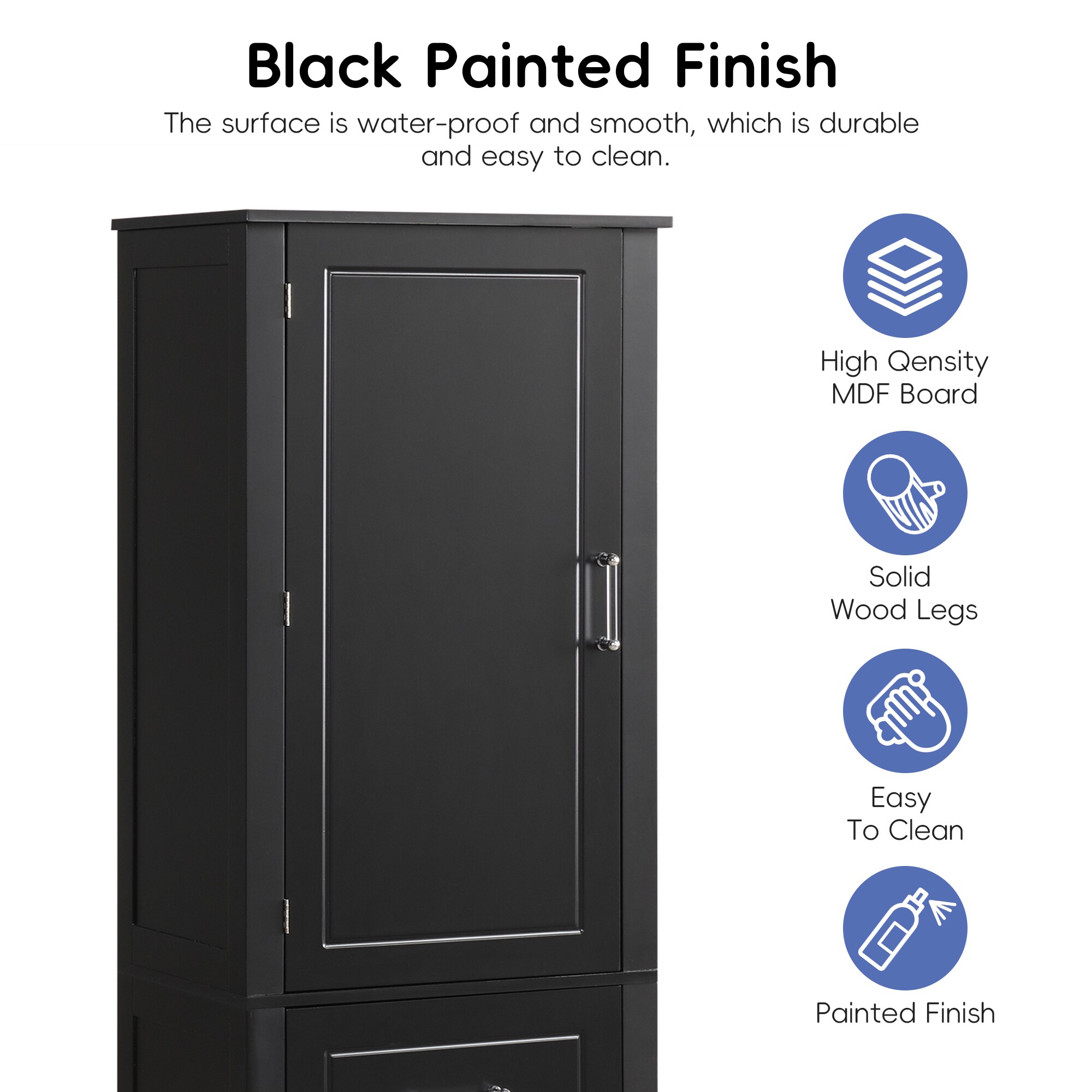 Gabinete de almacenamiento utilitario independiente de MDF negro ZAKLOOP de 15.9 pulgadas de ancho x 61.4 pulgadas de alto WU1396126991