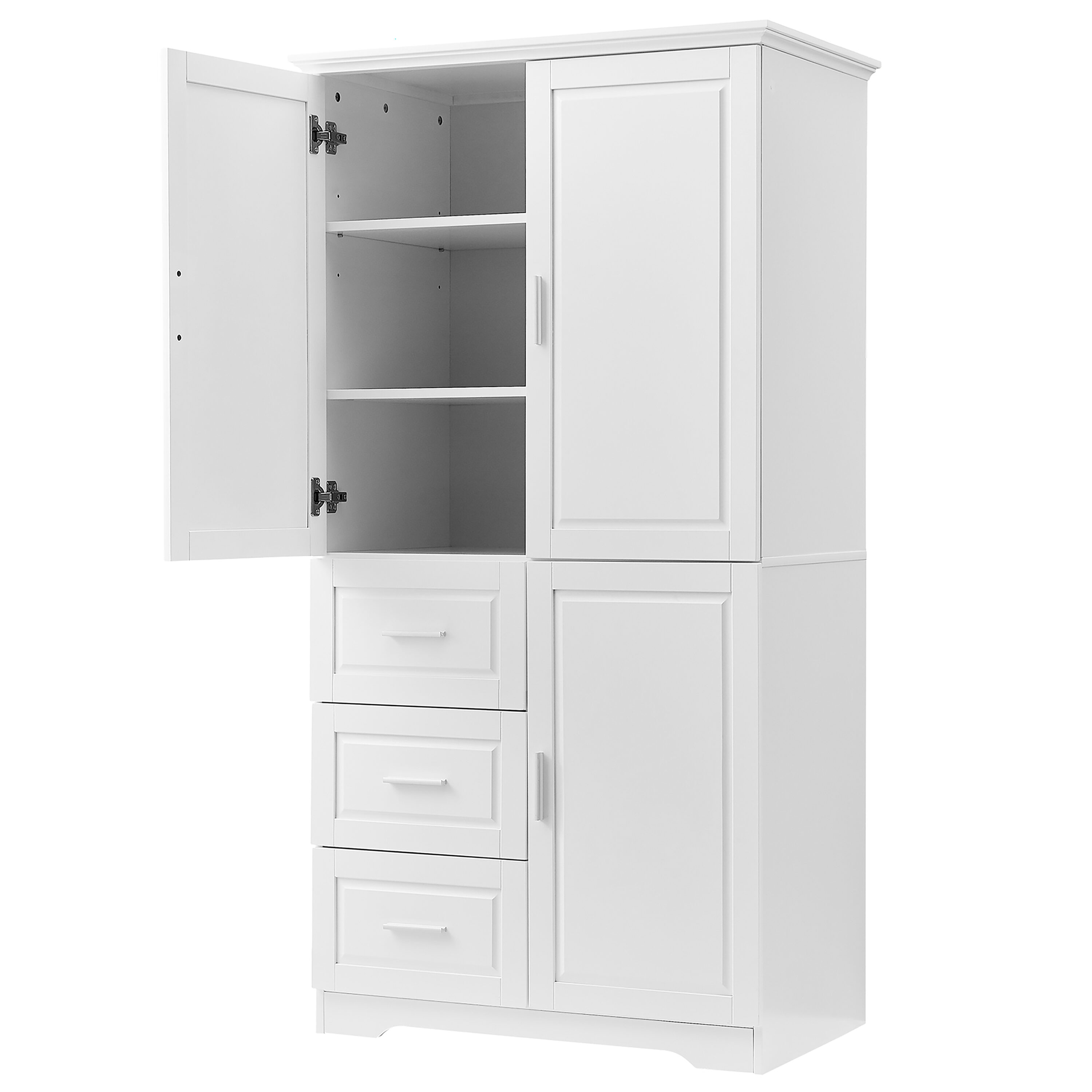 Gabinete de almacenamiento utilitario de montaje en pared de 19.6 pulgadas de ancho x 62.2 pulgadas de alto de compuesto de madera blanco ModernLuxe L-WF299285AAK