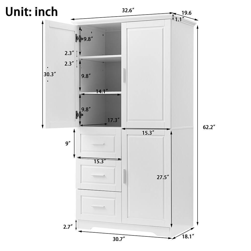 Gabinete de almacenamiento utilitario de montaje en pared de 19.6 pulgadas de ancho x 62.2 pulgadas de alto de compuesto de madera blanco ModernLuxe L-WF299285AAK