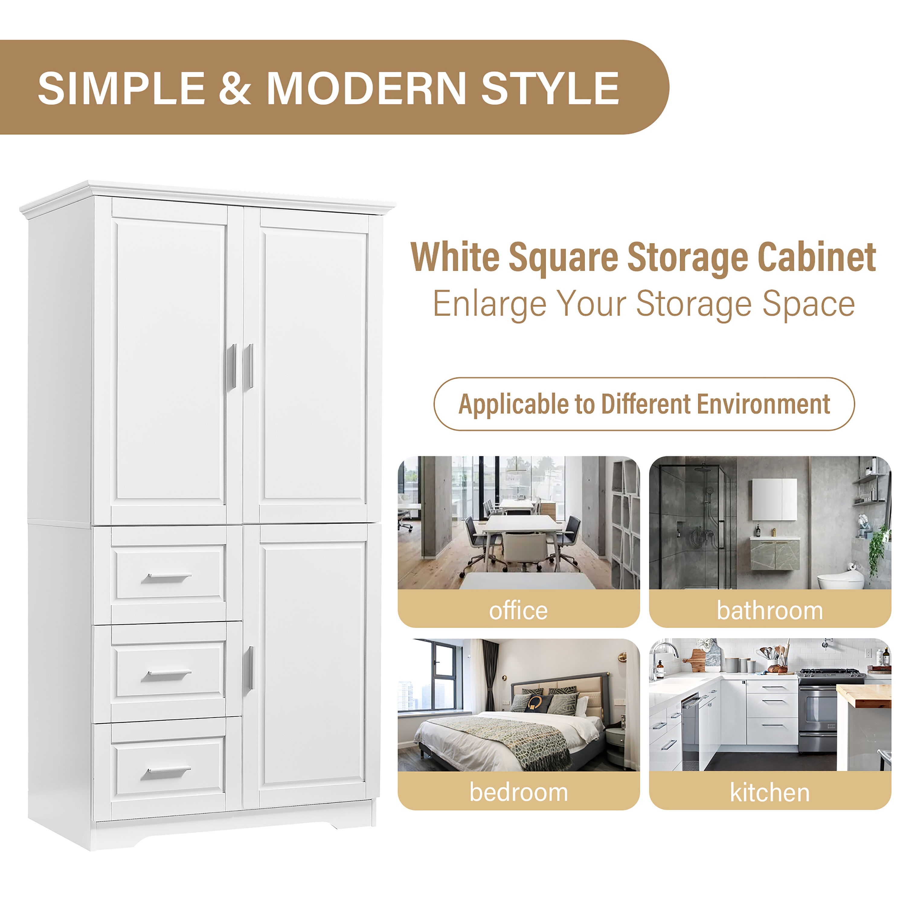 Gabinete de almacenamiento utilitario de montaje en pared de 19.6 pulgadas de ancho x 62.2 pulgadas de alto de compuesto de madera blanco ModernLuxe L-WF299285AAK