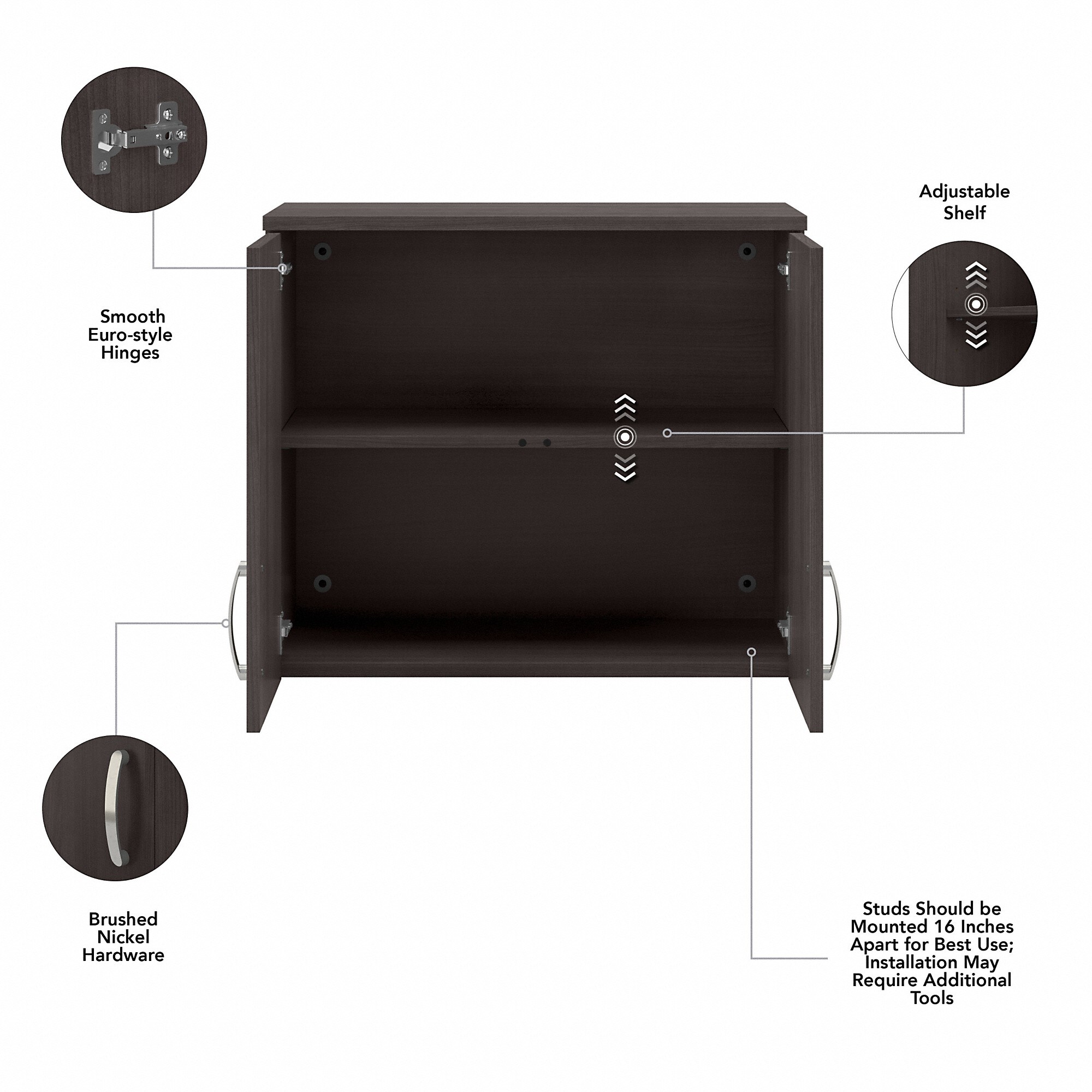 Gabinete de almacenamiento de utilidad para montar en la pared en gris tormenta de madera compuesta de 28.3464 pulgadas de ancho x 24.1732 pulgadas de alto de Bush Business Furniture