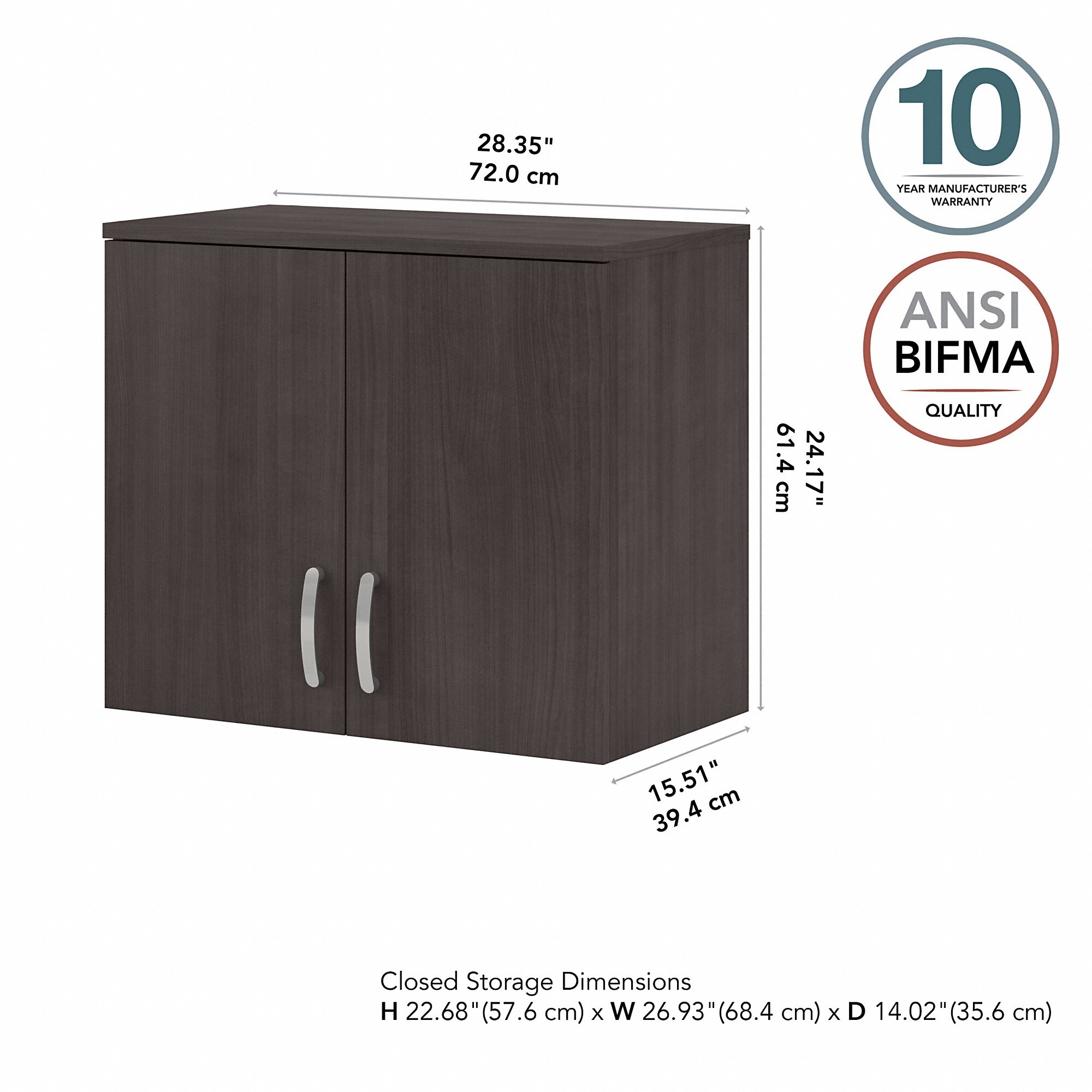 Gabinete de almacenamiento de utilidad para montar en la pared en gris tormenta de madera compuesta de 28.3464 pulgadas de ancho x 24.1732 pulgadas de alto de Bush Business Furniture