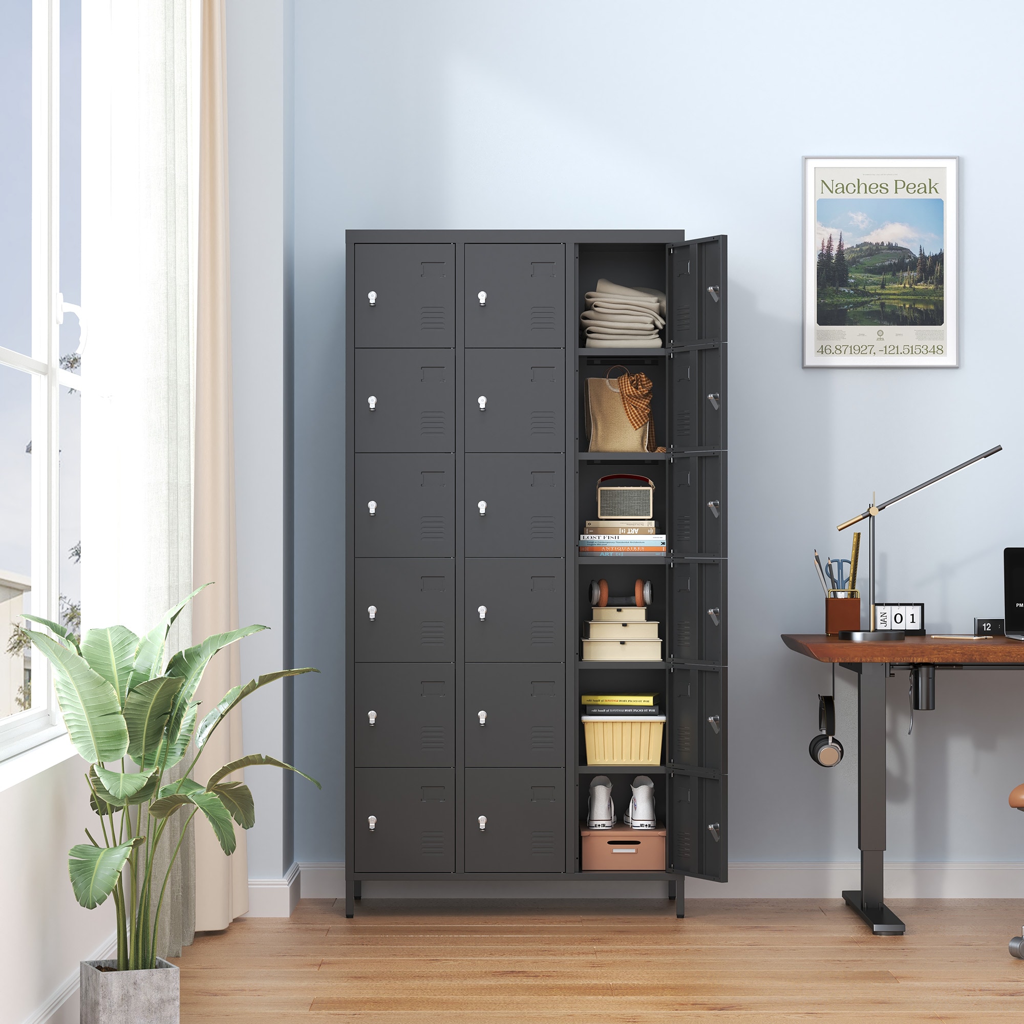 Gabinete de almacenamiento de utilidad de acero verde independiente o montado en la pared de 35.4 pulgadas de ancho x 72 pulgadas de alto EXTRAUP YHLW2603P171554