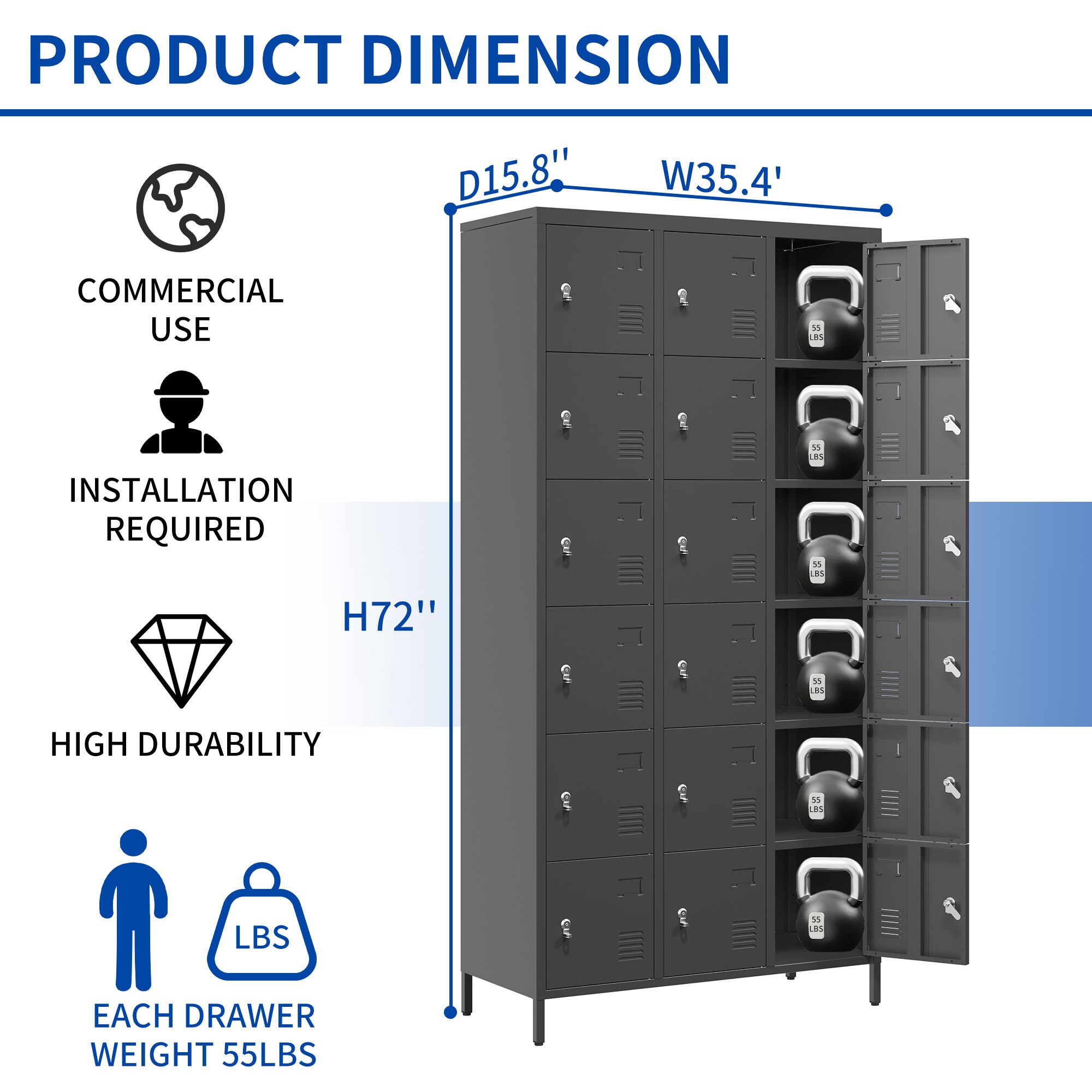 Gabinete de almacenamiento de utilidad de acero verde independiente o montado en la pared de 35.4 pulgadas de ancho x 72 pulgadas de alto EXTRAUP YHLW2603P171554