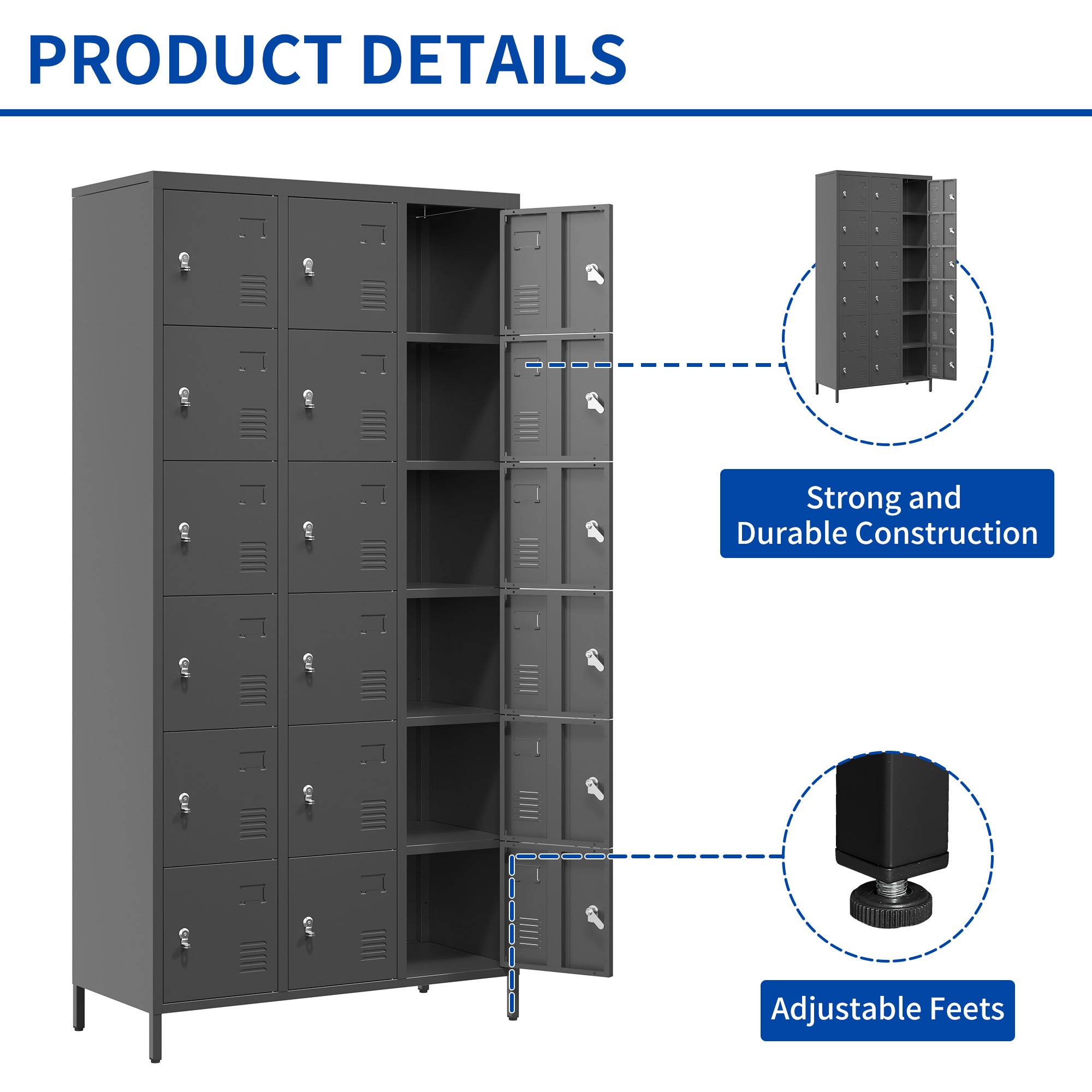 Gabinete de almacenamiento de utilidad de acero verde independiente o montado en la pared de 35.4 pulgadas de ancho x 72 pulgadas de alto EXTRAUP YHLW2603P171554