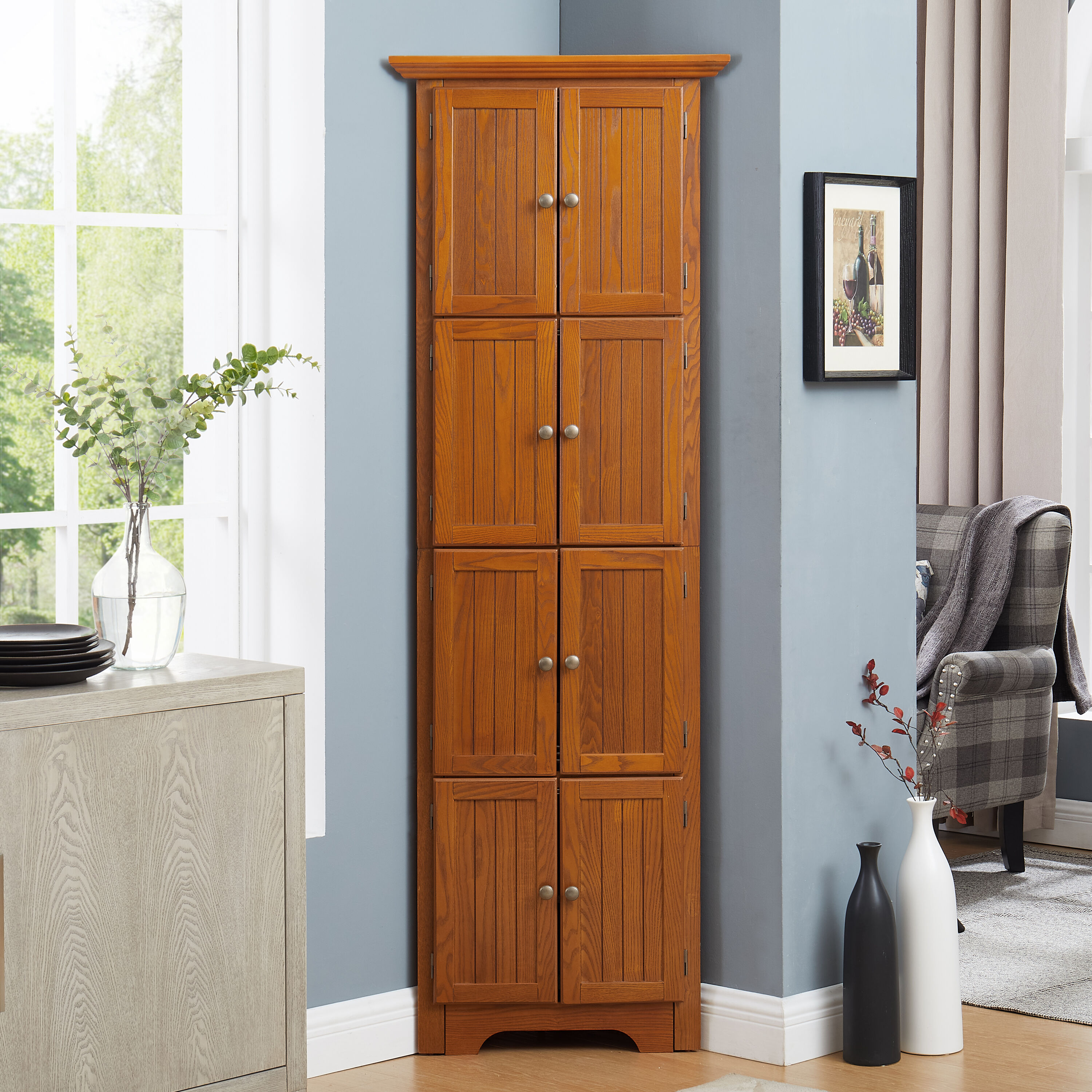 Gabinete de almacenamiento de utilidad independiente de roble MDF EXTRAUP de 24.6 pulgadas de ancho x 72 pulgadas de alto YHLW1758P211014