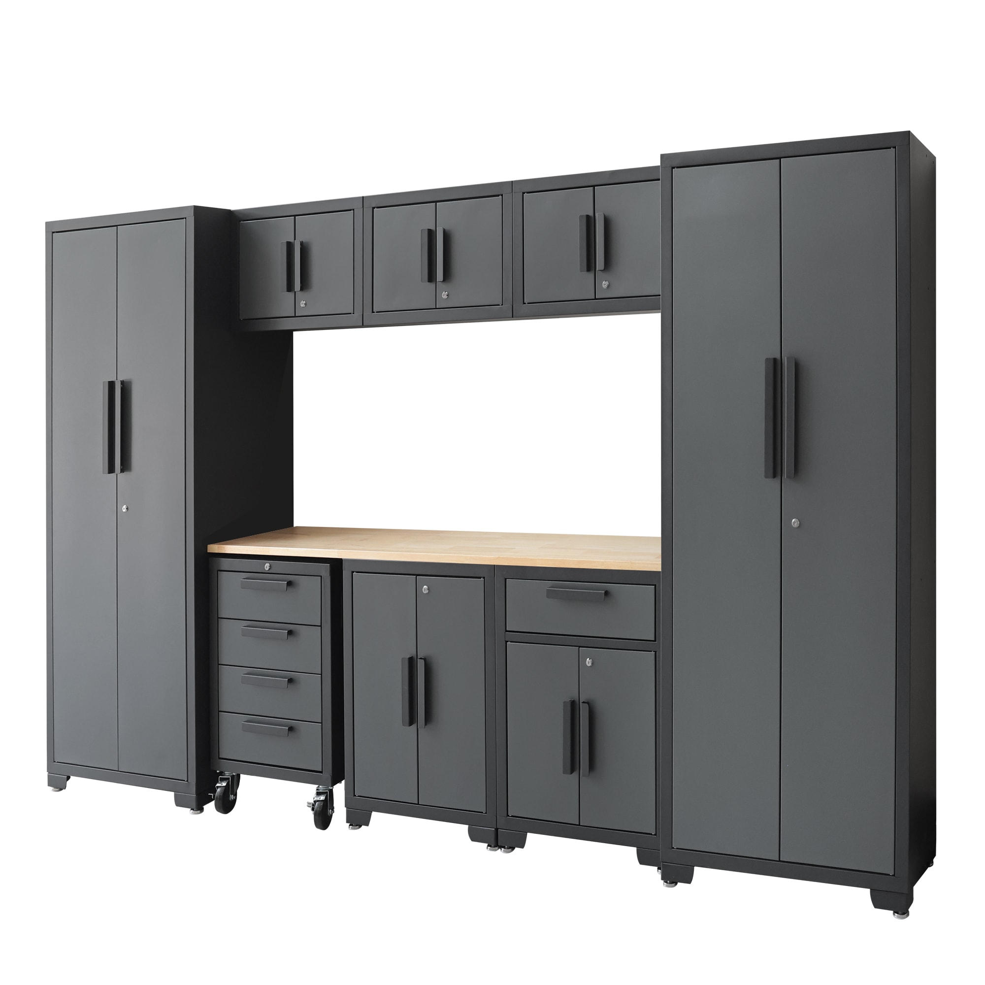 Sistema de almacenamiento para garaje GSC009PCL de 9 gabinetes en gris acero ROAD DAWG de 129.92 pulgadas de ancho x 75.98 pulgadas de alto x 18.6 pulgadas de profundidad