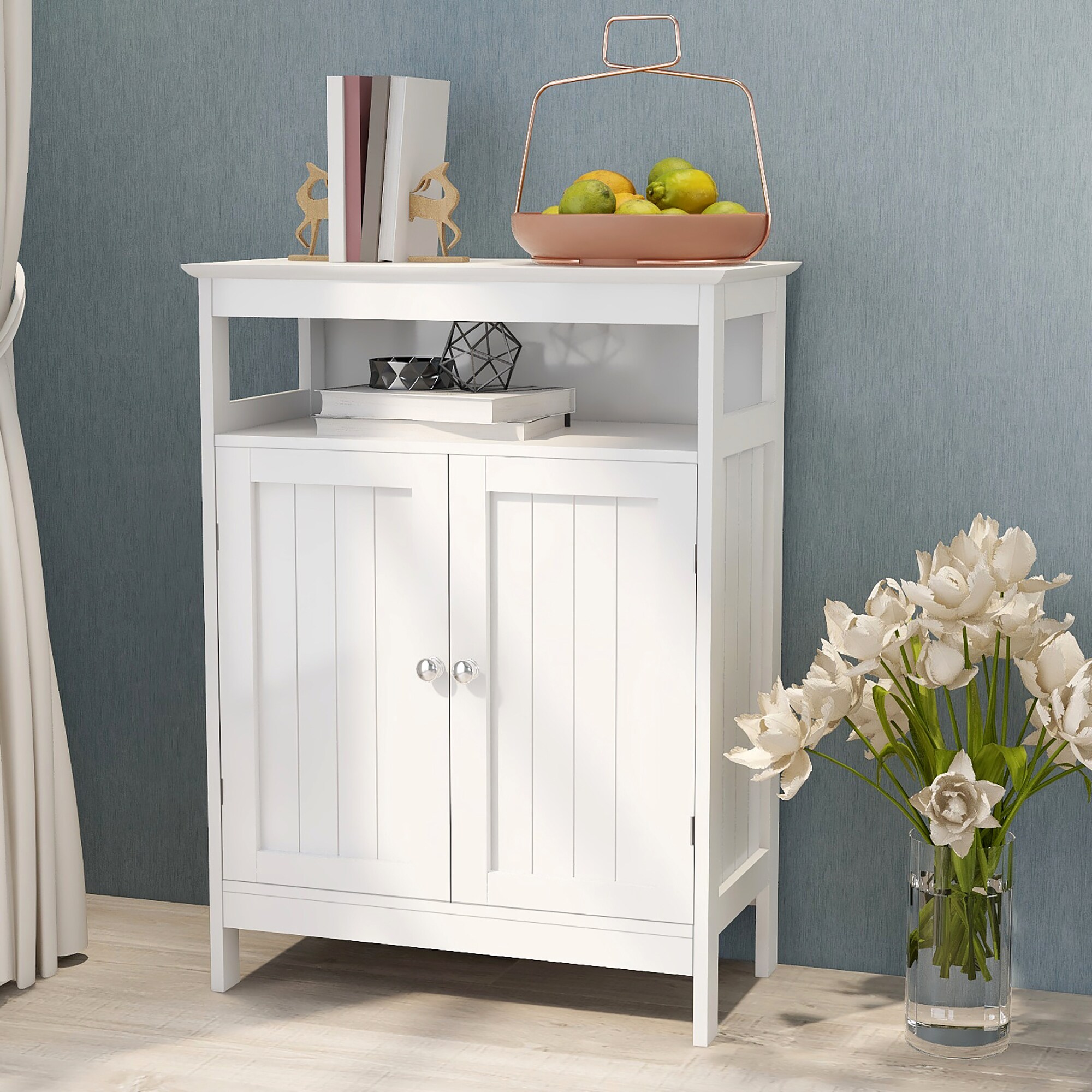 Gabinete de Almacenamiento Utilitario Independiente Blanco de MDF de 11.81 pulgadas de ancho x 31.5 pulgadas de alto ZAKLOOP WU092122923