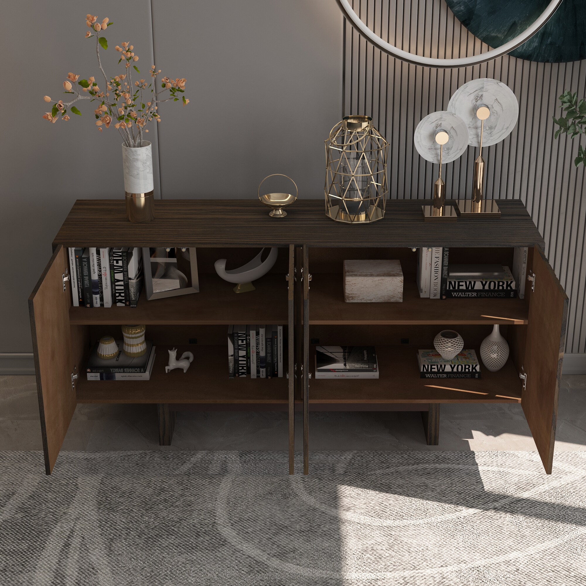 Gabinete de almacenamiento de utilidad independiente marrón de MDF Clihome 15.75 pulgadas de ancho x 30.71 pulgadas de alto CL-1659-K-BW-N