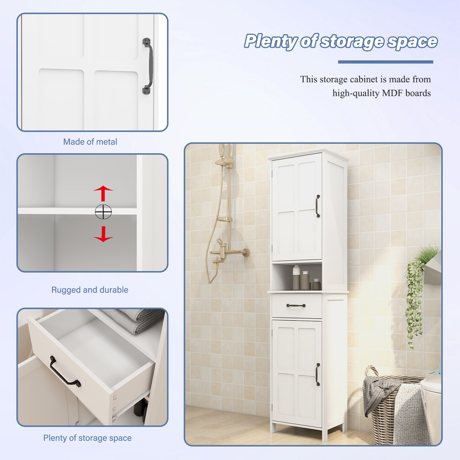 Gabinete de almacenamiento de utilidad blanco de MDF Siavonce 11.81 pulgadas de ancho x 64.96 pulgadas de alto, para montaje en pared o como mueble independiente FZ-D0102HRIMVJ