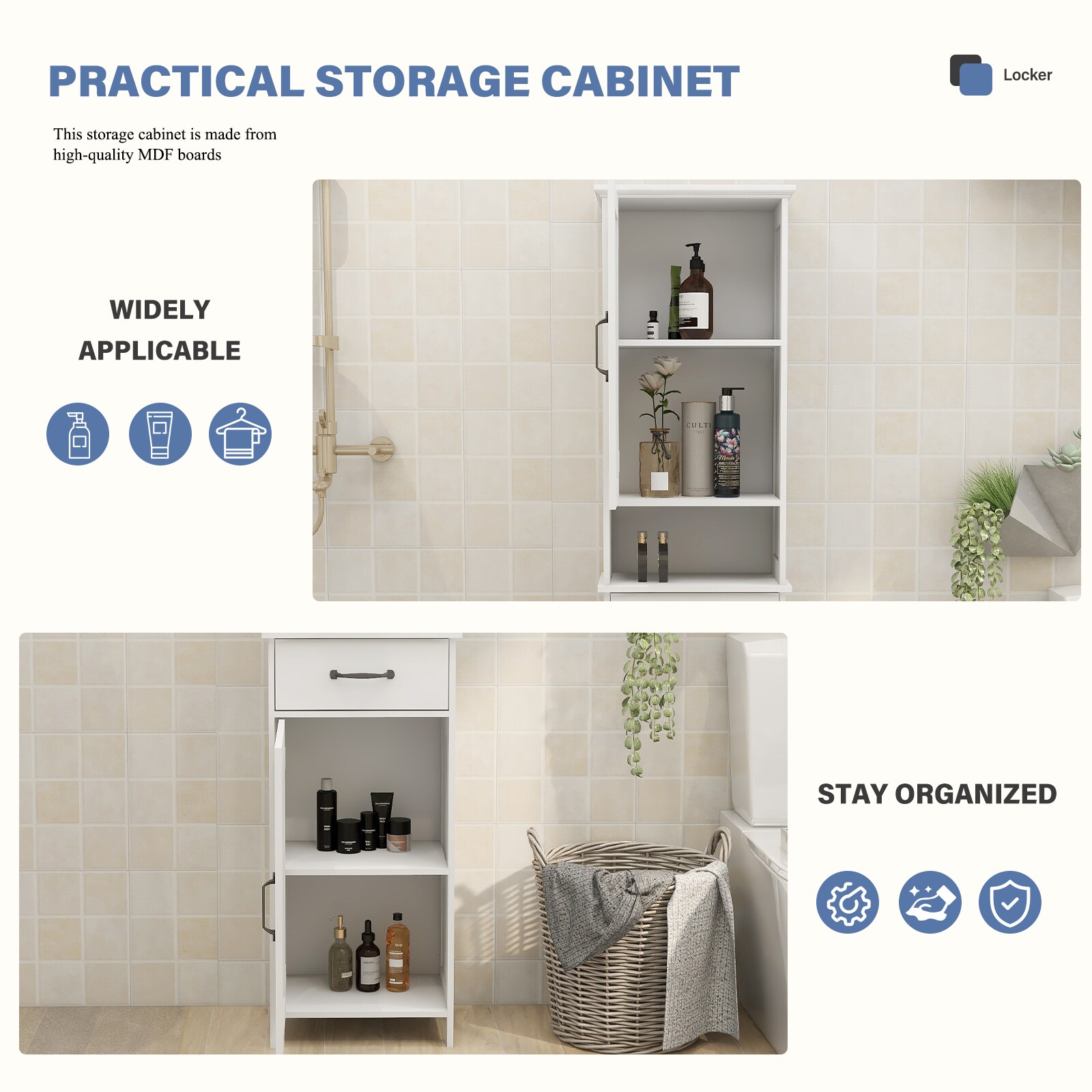 Gabinete de almacenamiento de utilidad blanco de MDF Siavonce 11.81 pulgadas de ancho x 64.96 pulgadas de alto, para montaje en pared o como mueble independiente FZ-D0102HRIMVJ