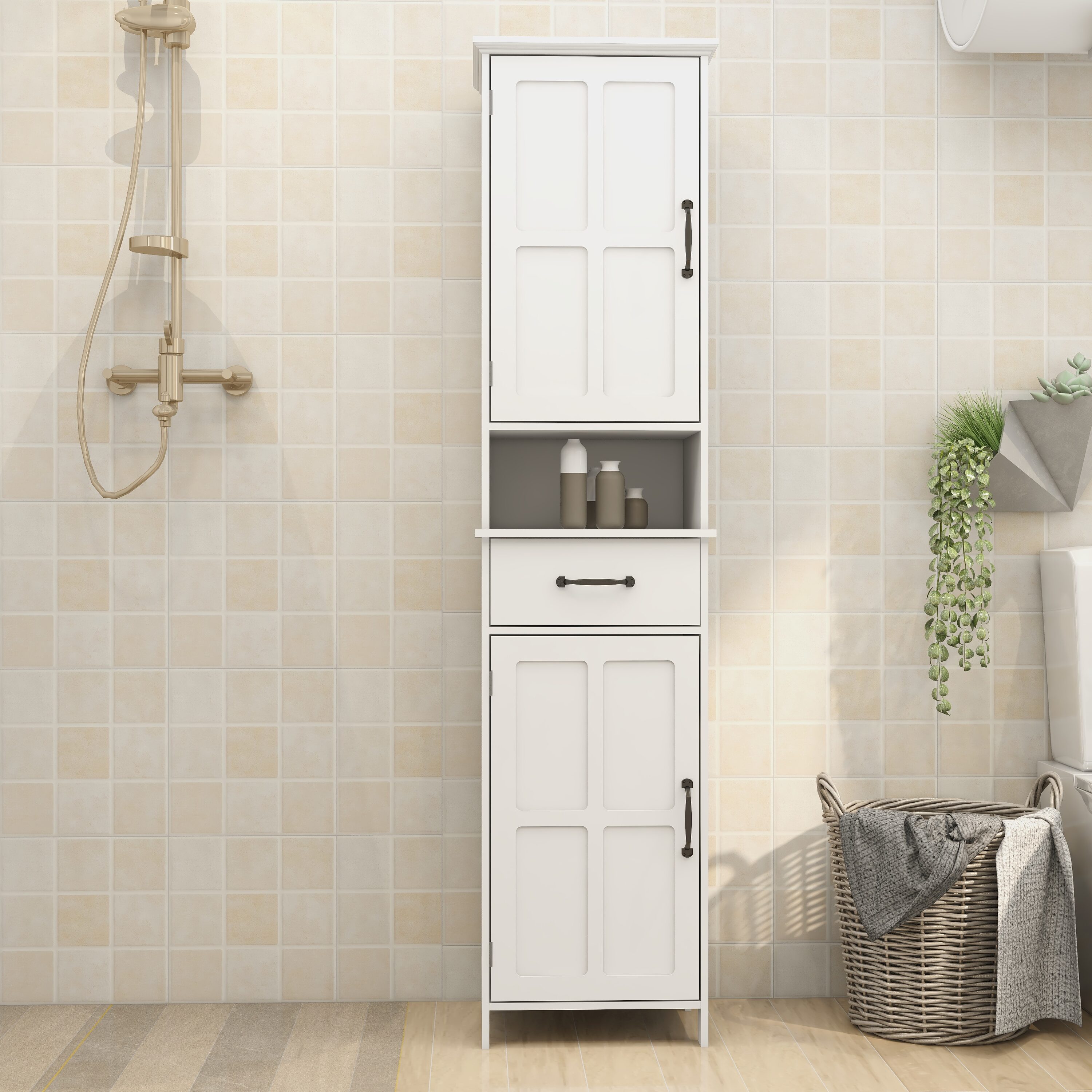 Gabinete de almacenamiento de utilidad blanco de MDF Siavonce 11.81 pulgadas de ancho x 64.96 pulgadas de alto, para montaje en pared o como mueble independiente FZ-D0102HRIMVJ