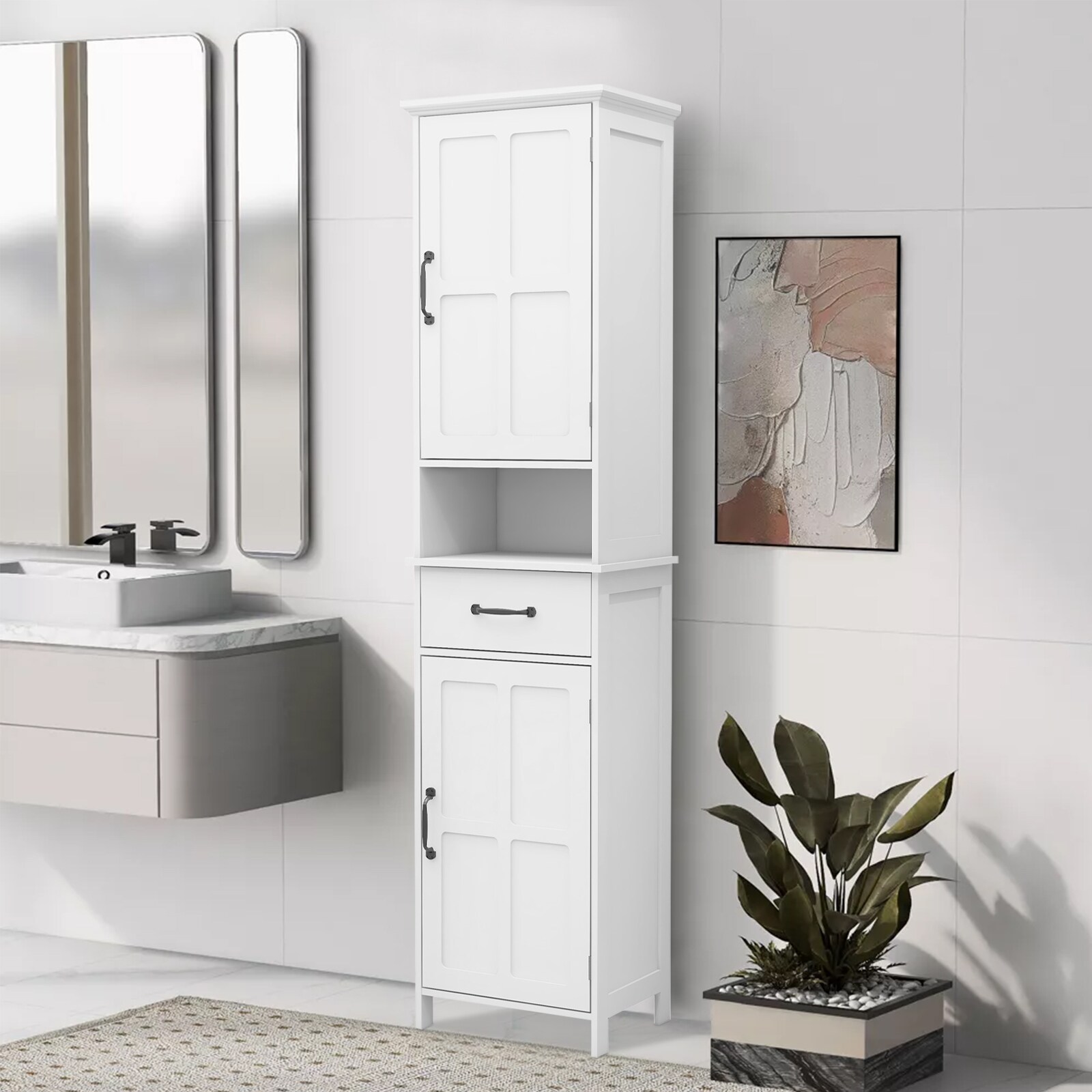 Gabinete de almacenamiento de utilidad blanco de MDF Siavonce 11.81 pulgadas de ancho x 64.96 pulgadas de alto, para montaje en pared o como mueble independiente FZ-D0102HRIMVJ