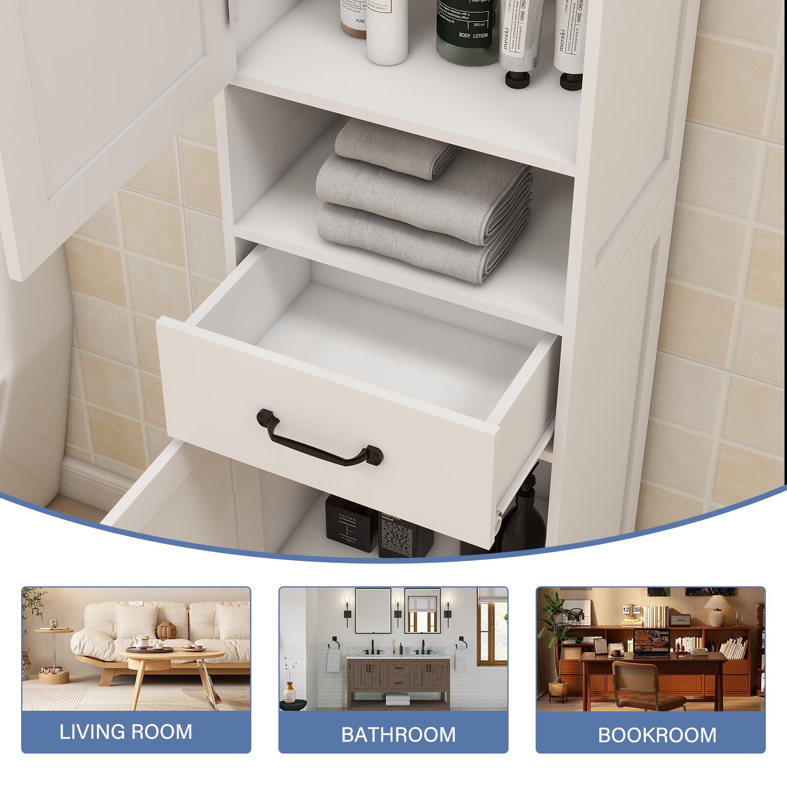 Gabinete de almacenamiento de utilidad blanco de MDF Siavonce 11.81 pulgadas de ancho x 64.96 pulgadas de alto, para montaje en pared o como mueble independiente FZ-D0102HRIMVJ