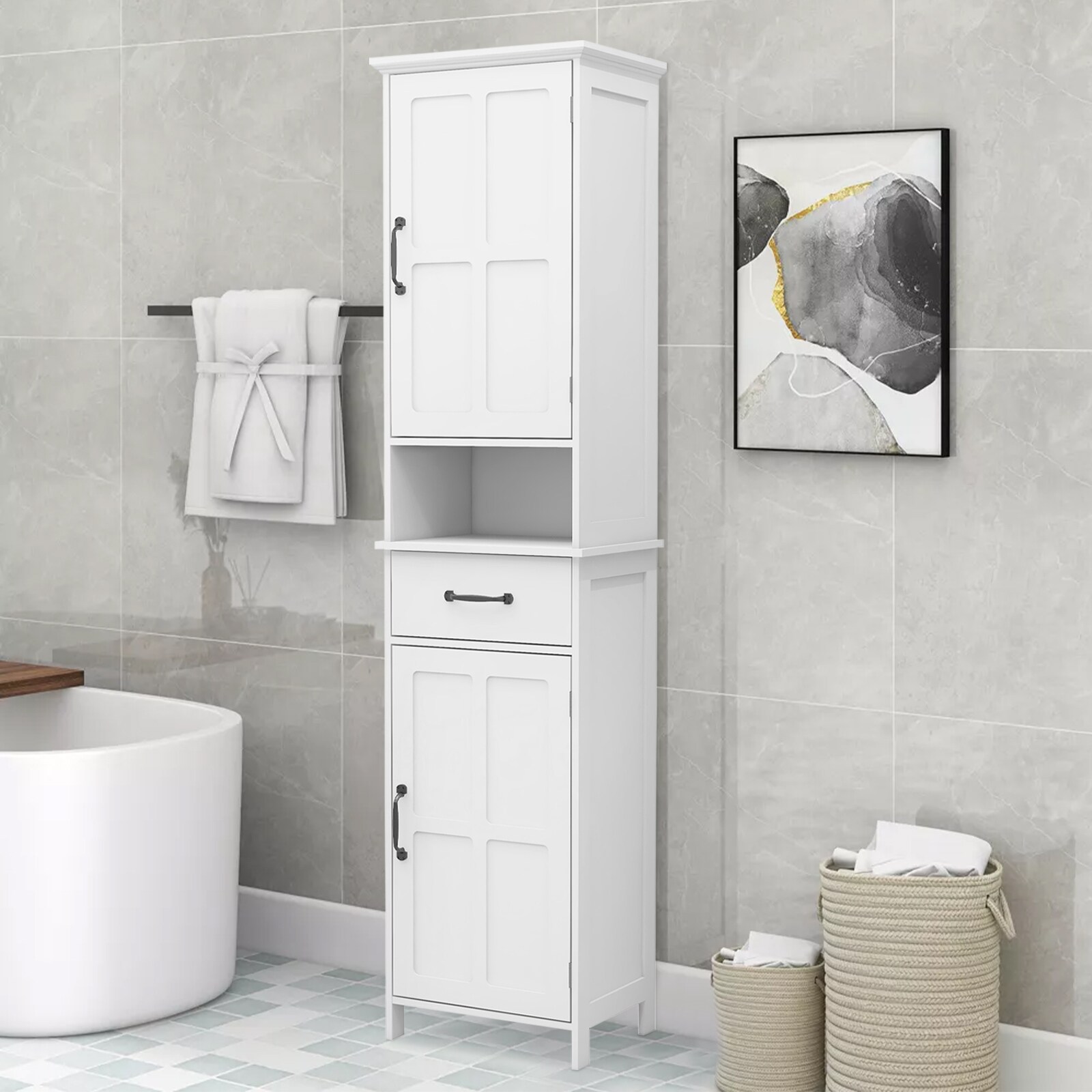 Gabinete de almacenamiento de utilidad blanco de MDF Siavonce 11.81 pulgadas de ancho x 64.96 pulgadas de alto, para montaje en pared o como mueble independiente FZ-D0102HRIMVJ