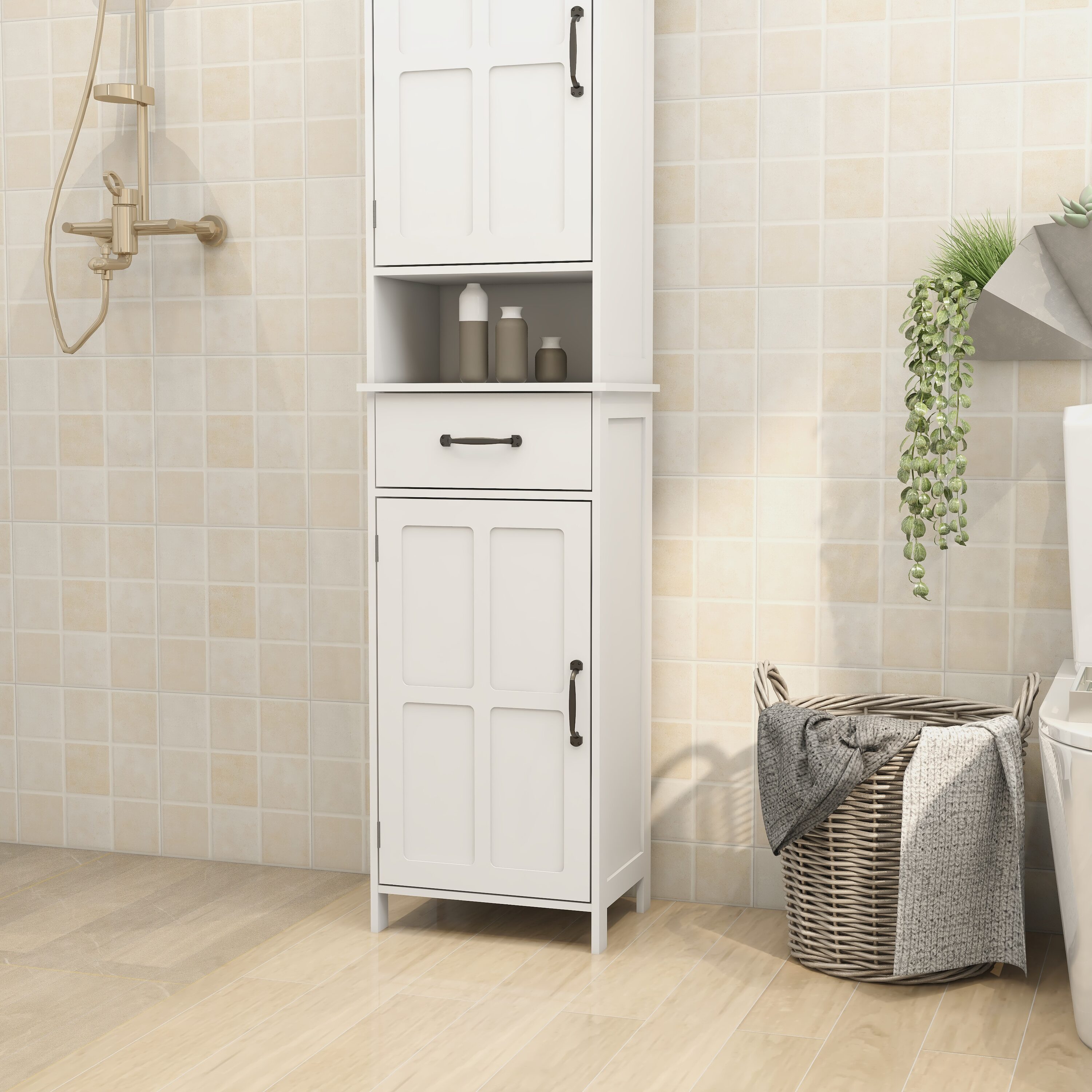 Gabinete de almacenamiento de utilidad blanco de MDF Siavonce 11.81 pulgadas de ancho x 64.96 pulgadas de alto, para montaje en pared o como mueble independiente FZ-D0102HRIMVJ