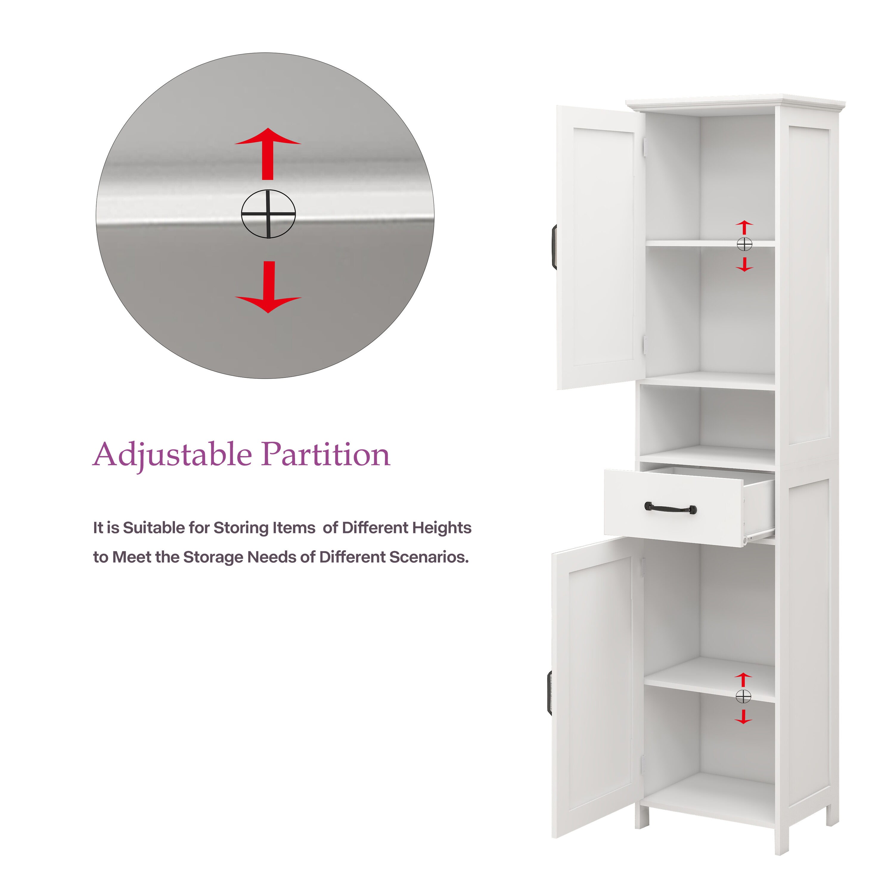 Gabinete de almacenamiento de utilidad blanco de MDF Siavonce 11.81 pulgadas de ancho x 64.96 pulgadas de alto, para montaje en pared o como mueble independiente FZ-D0102HRIMVJ