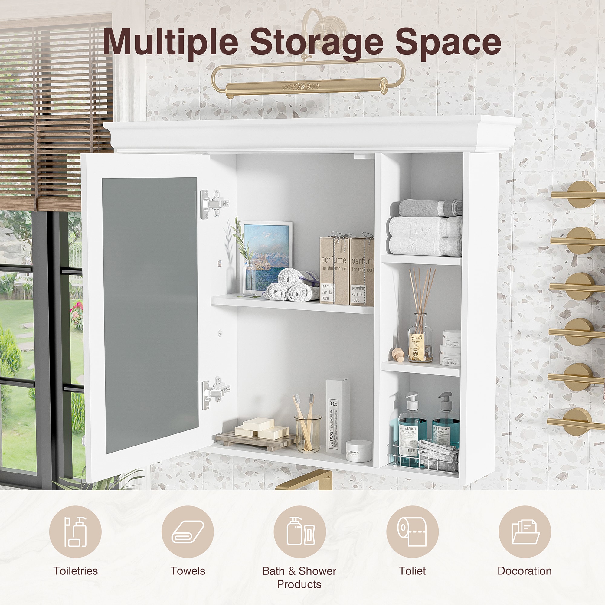 Gabinete de almacenamiento utilitario de montaje en pared blanco de MDF ZAKLOOP 7.16 pulgadas de ancho x 28.74 pulgadas de alto XU1396112830
