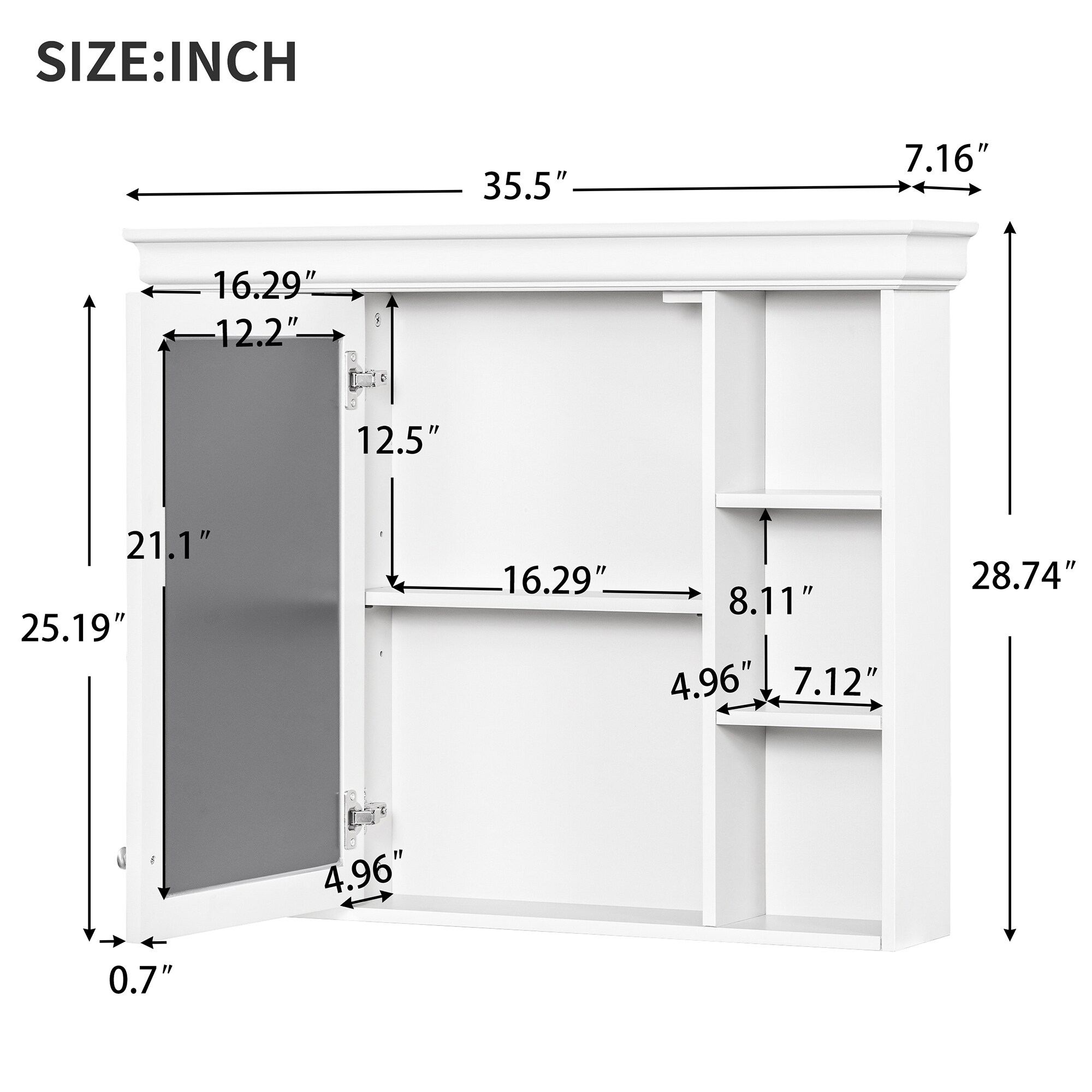 Gabinete de almacenamiento utilitario de montaje en pared blanco de MDF ZAKLOOP 7.16 pulgadas de ancho x 28.74 pulgadas de alto XU1396112830
