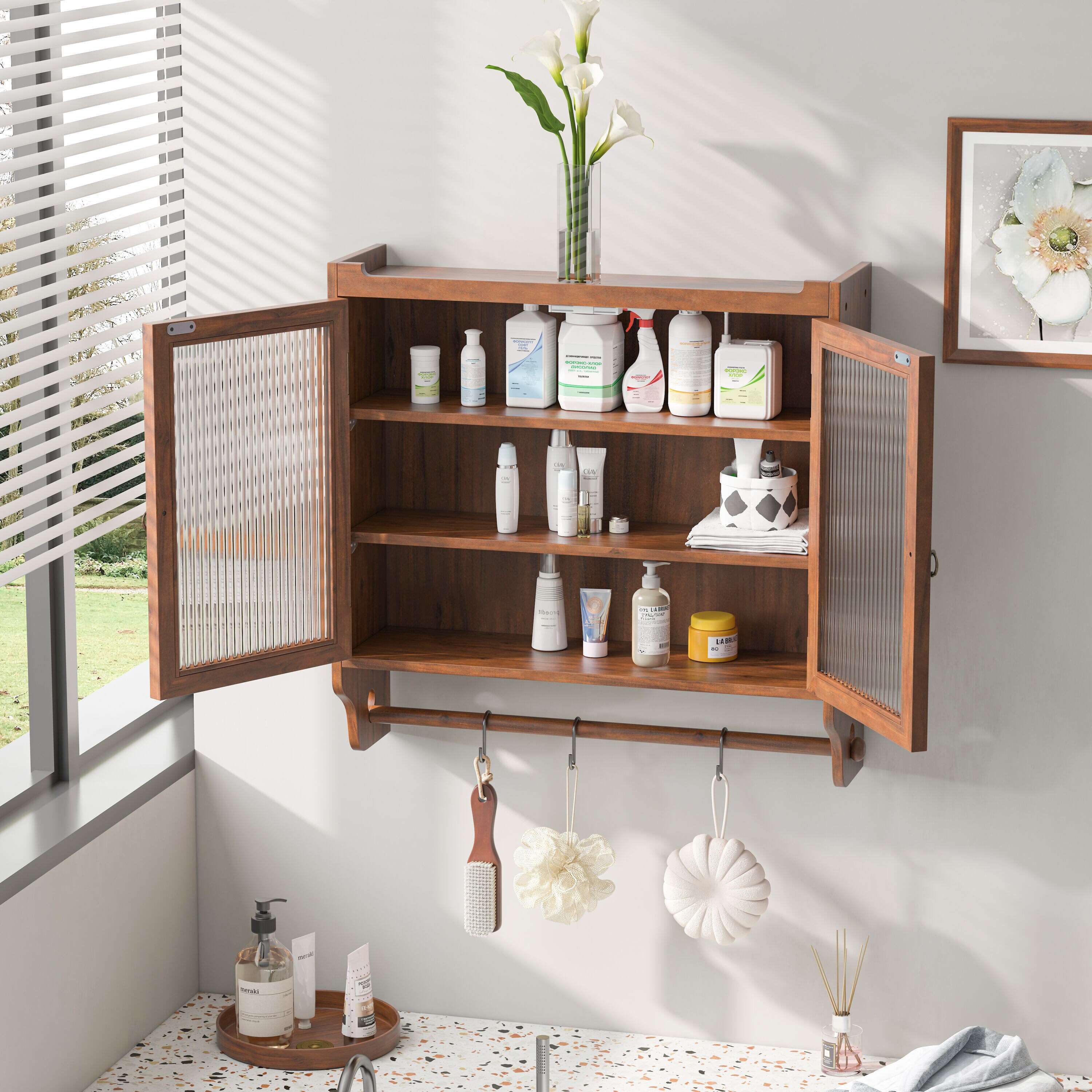 Gabinete de almacenamiento utilitario de madera marrón para montar en la pared de 7.08 pulgadas de ancho x 23.62 pulgadas de alto ZAKLOOP WU06280356