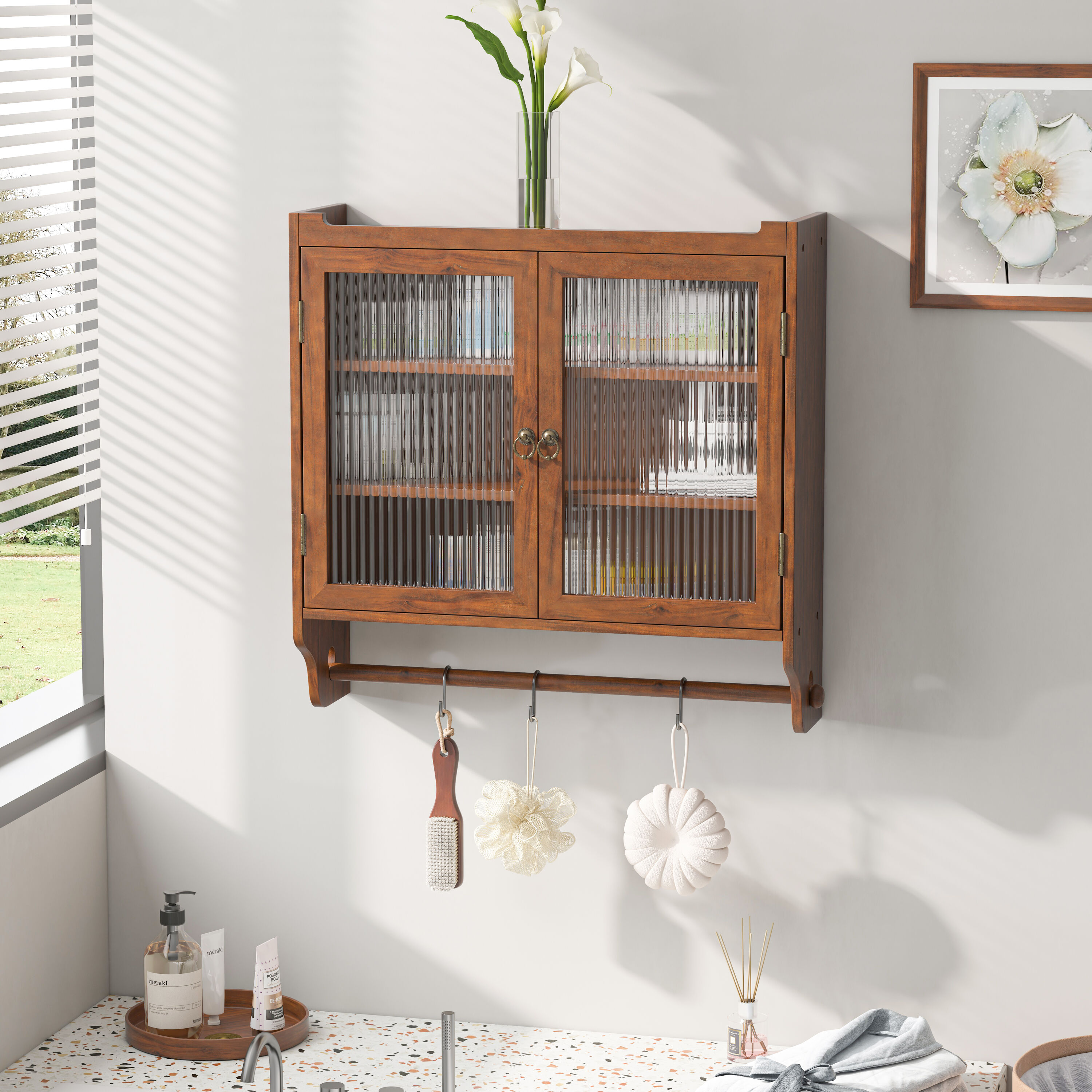 Gabinete de almacenamiento utilitario de madera marrón para montar en la pared de 7.08 pulgadas de ancho x 23.62 pulgadas de alto ZAKLOOP WU06280356