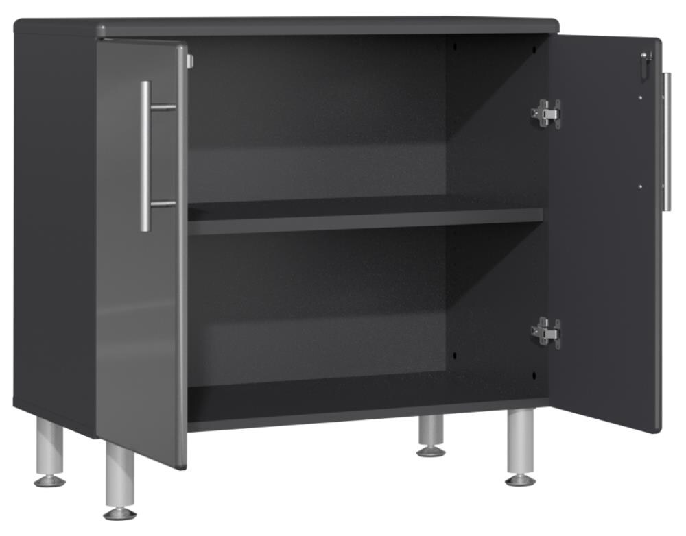 Sistema de almacenamiento para el garaje Ulti-MATE 141.8 pulgadas de ancho x 80 pulgadas de alto x 21 pulgadas de profundidad, 8 gabinetes de madera compuesta con frente metálico gris sobre caja gris UG26072G