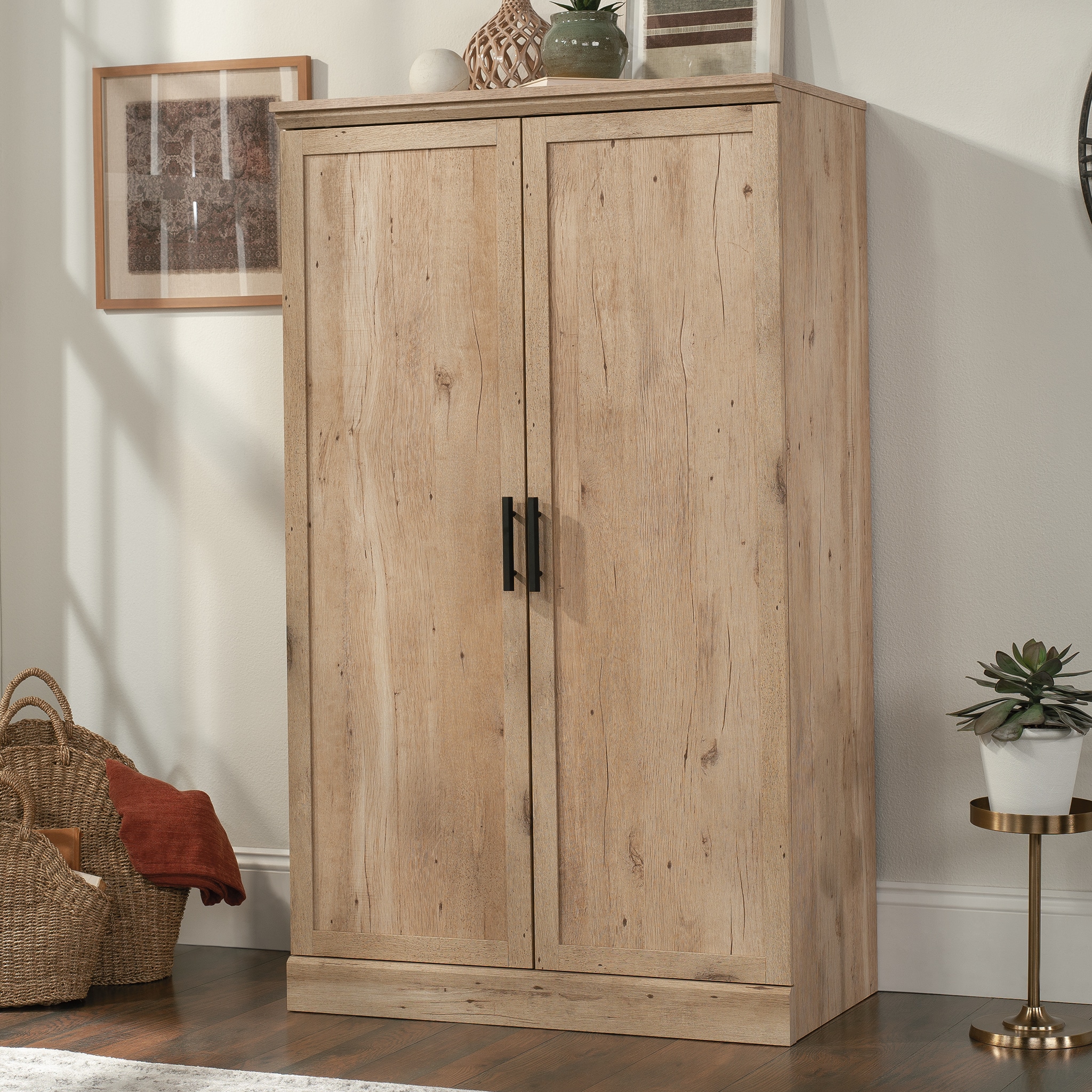 Gabinete de almacenamiento utilitario independiente de 34.882 pulgadas de ancho x 59.764 pulgadas de alto de Particleboard Prime Oak de Sauder 433964