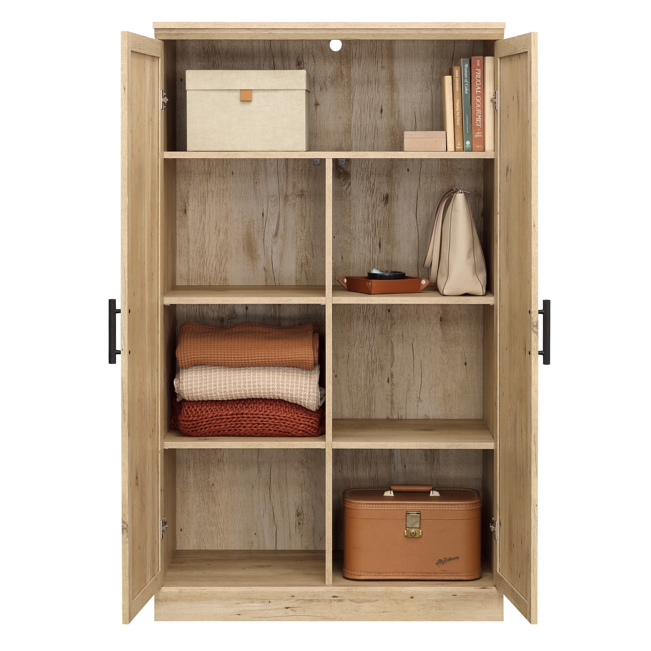 Gabinete de almacenamiento utilitario independiente de 34.882 pulgadas de ancho x 59.764 pulgadas de alto de Particleboard Prime Oak de Sauder 433964