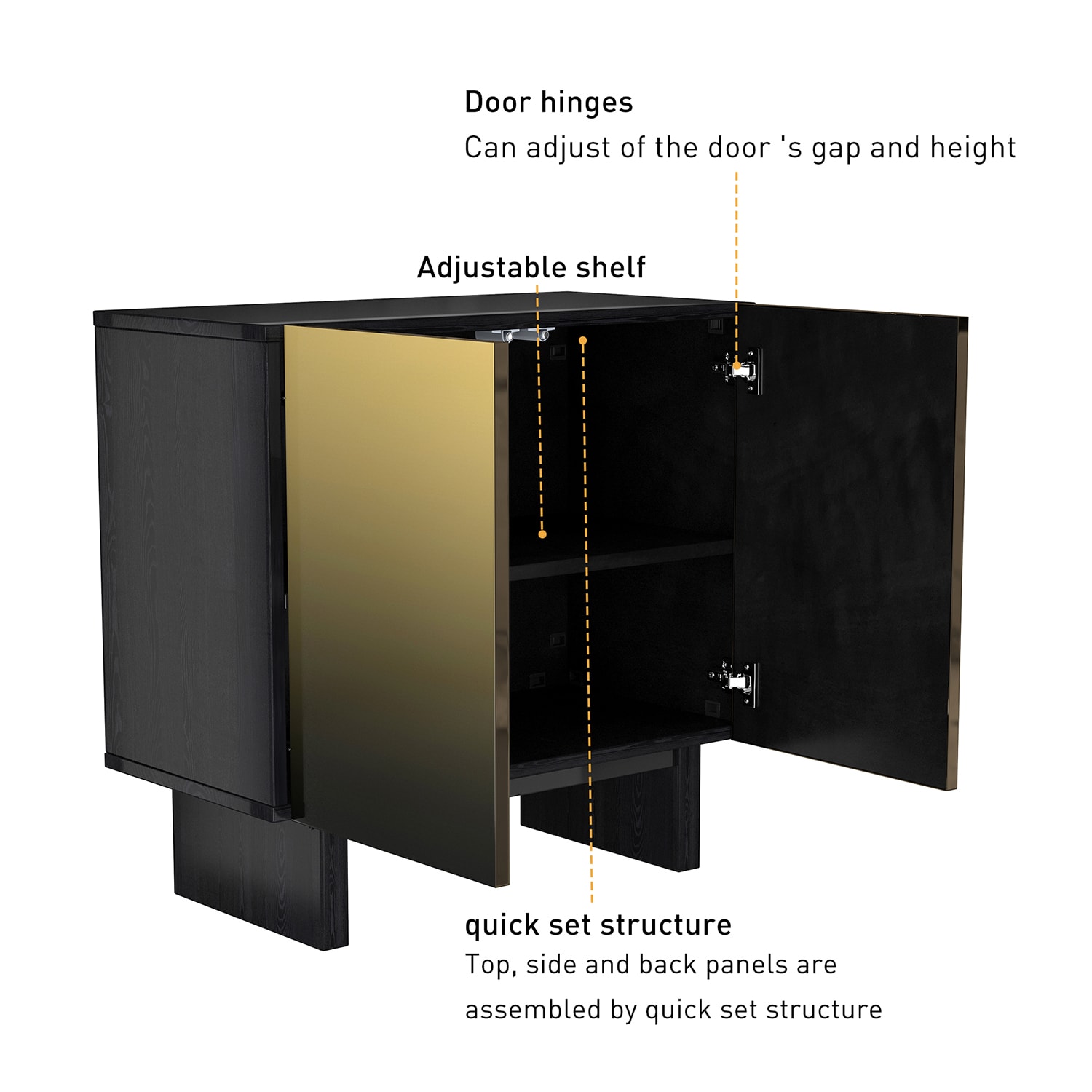 Gabinete de Almacenamiento de Utilidad Independiente de MDF dorado cepillado de 15.75 pulgadas de ancho por 31.5 pulgadas de alto GZ-W-1658S-K