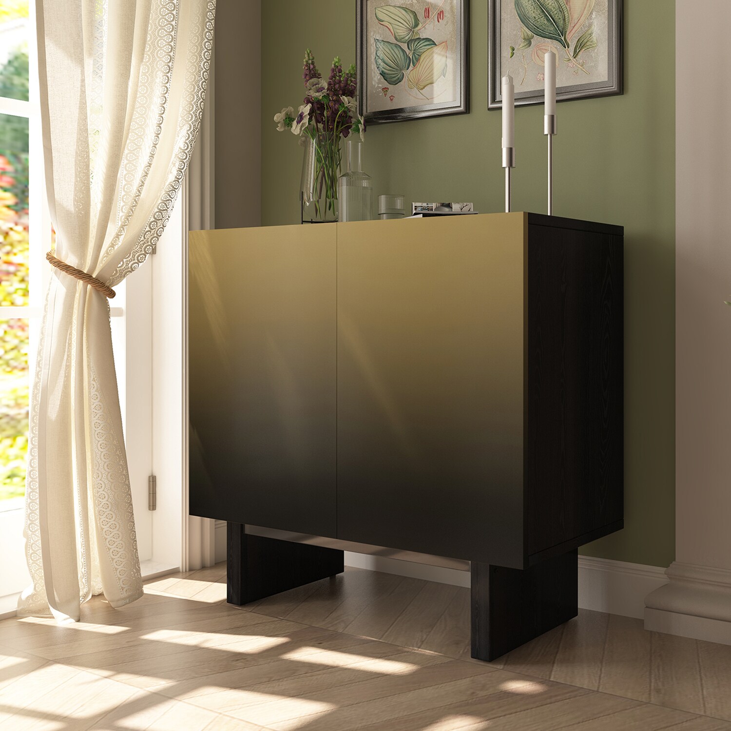 Gabinete de Almacenamiento de Utilidad Independiente de MDF dorado cepillado de 15.75 pulgadas de ancho por 31.5 pulgadas de alto GZ-W-1658S-K