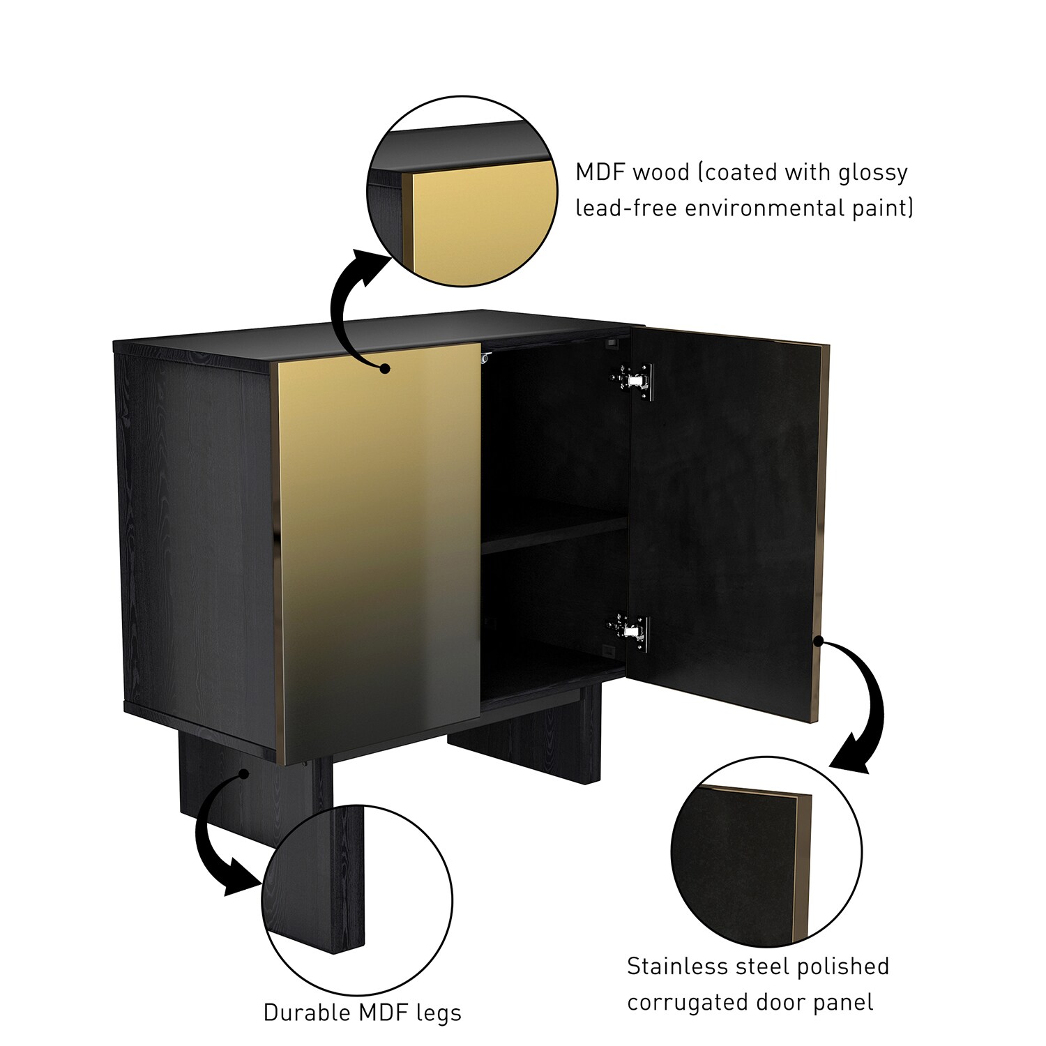Gabinete de Almacenamiento de Utilidad Independiente de MDF dorado cepillado de 15.75 pulgadas de ancho por 31.5 pulgadas de alto GZ-W-1658S-K