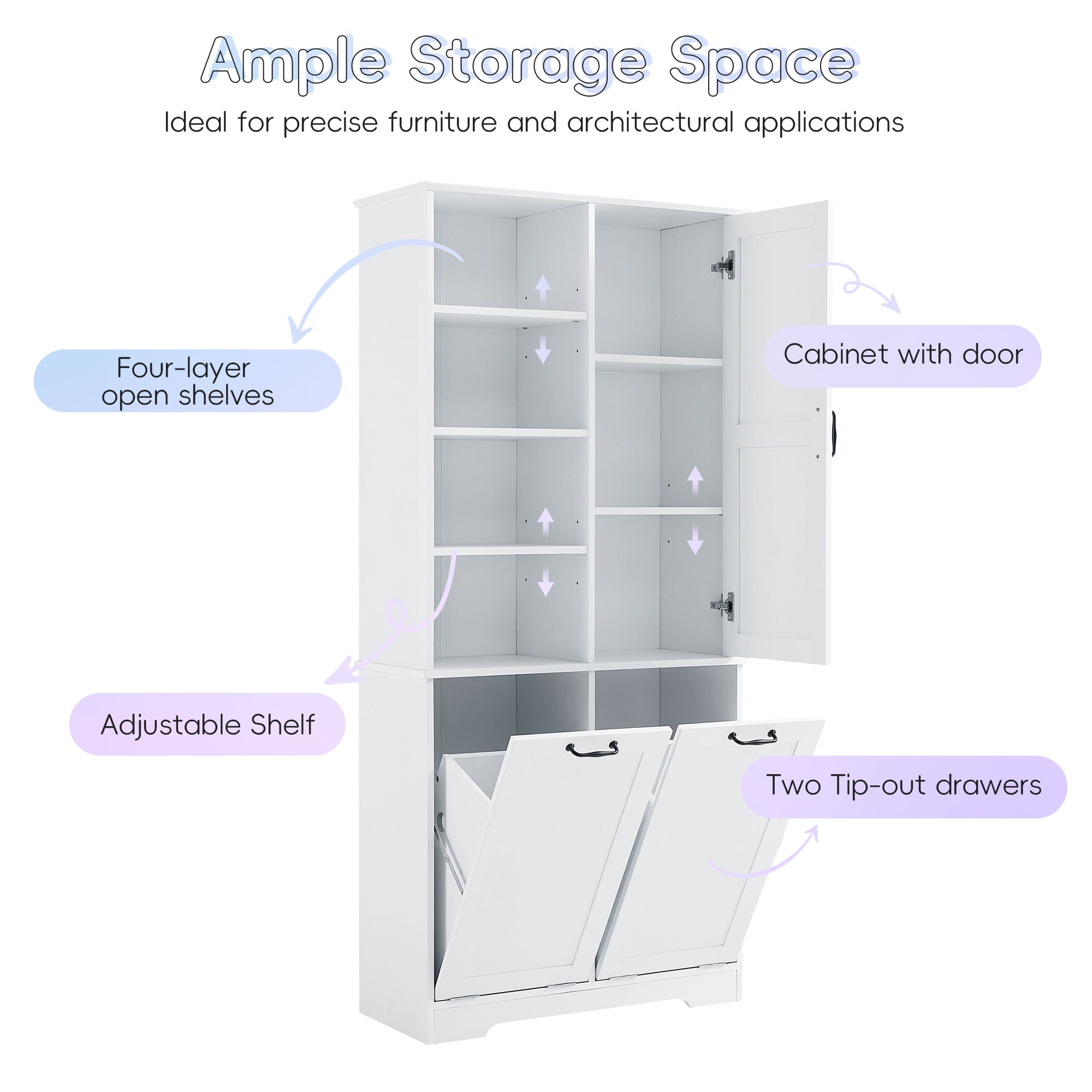 Gabinete de Almacenamiento Utilitario Independiente blanco de MDF Siavonce 31 pulg. de ancho x 68 pulg. de alto XH68233