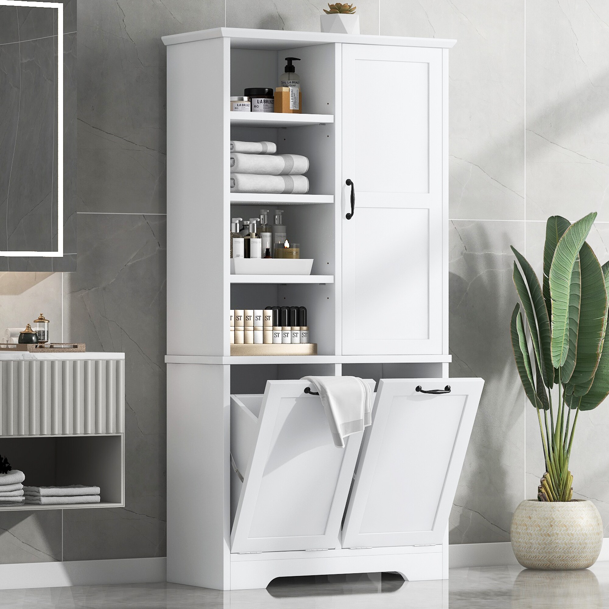 Gabinete de Almacenamiento Utilitario Independiente blanco de MDF Siavonce 31 pulg. de ancho x 68 pulg. de alto XH68233