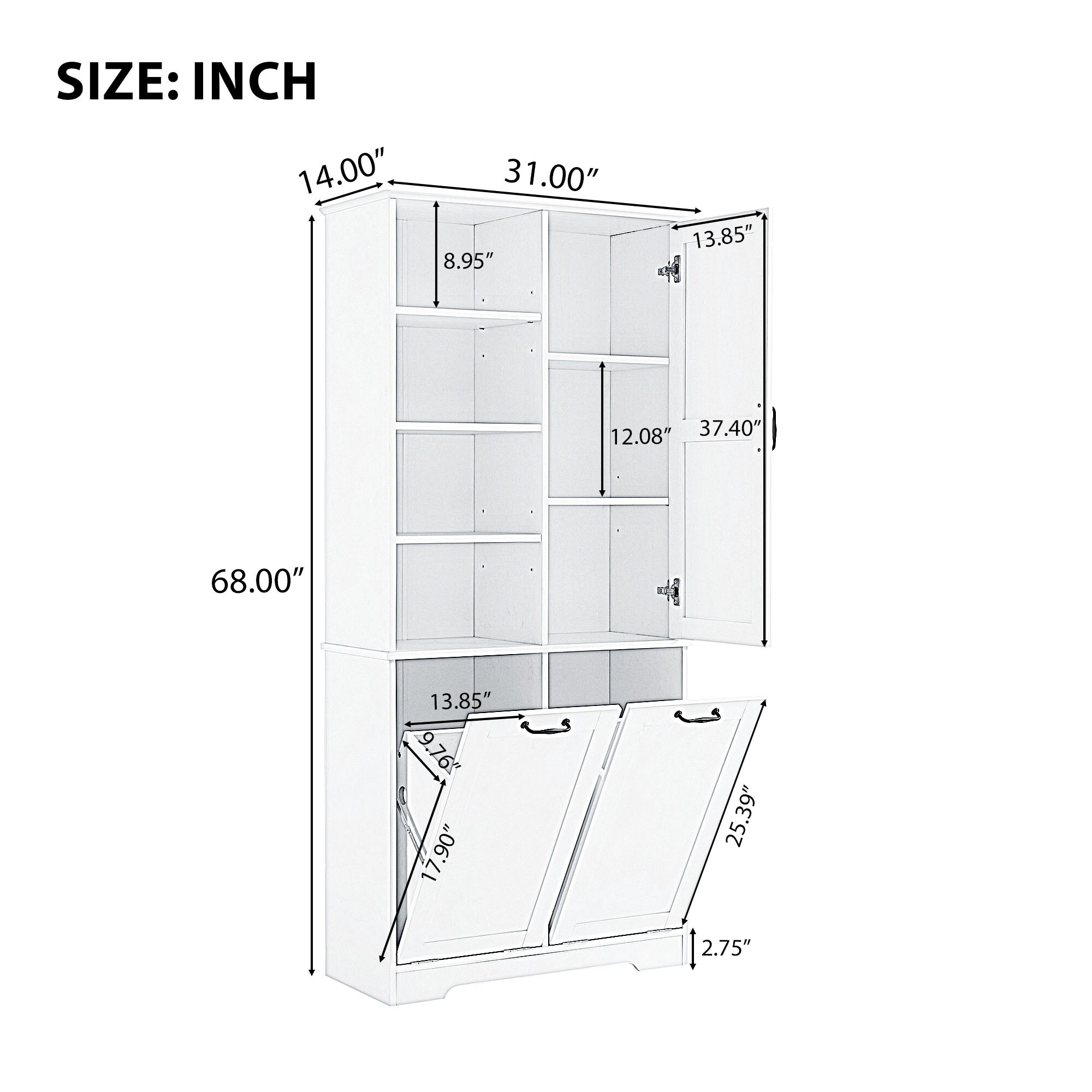 Gabinete de Almacenamiento Utilitario Independiente blanco de MDF Siavonce 31 pulg. de ancho x 68 pulg. de alto XH68233