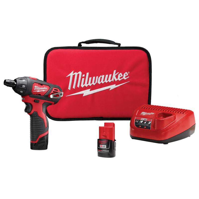 Juego de destornillador inalámbrico Milwaukee M12 12V de 1/4 de pulgada con baterías de 1.5Ah, cargador y bolsa de herramientas - 2401-22
