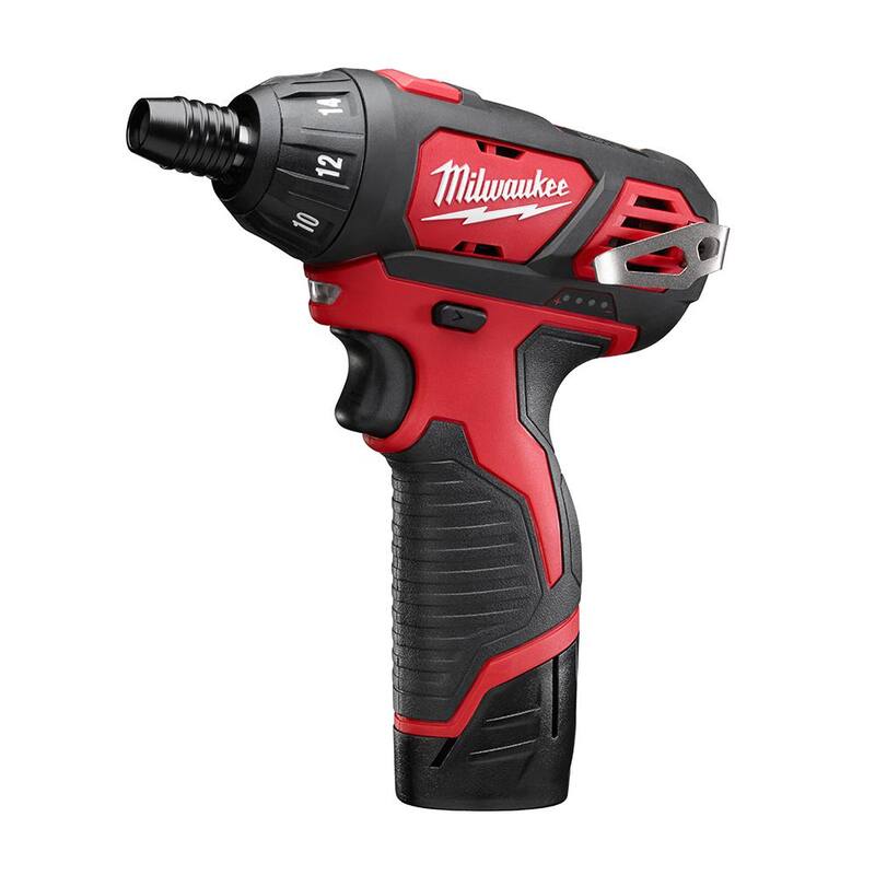 Juego de destornillador inalámbrico Milwaukee M12 12V de 1/4 de pulgada con baterías de 1.5Ah, cargador y bolsa de herramientas - 2401-22