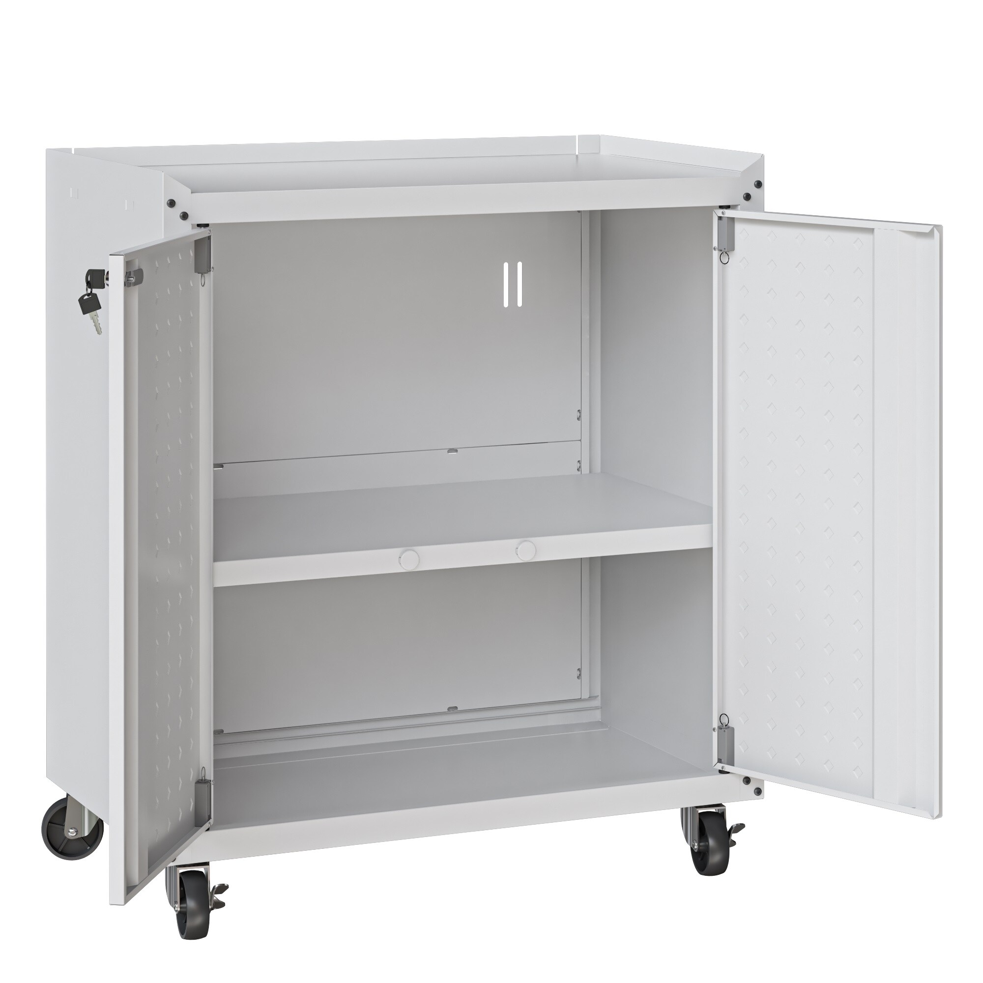 Gabinete de garaje independiente de aluminio blanco Fortress de 30.3 pulgadas de ancho x 31.5 pulgadas de alto x 18.2 pulgadas de profundidad de Manhattan Comfort